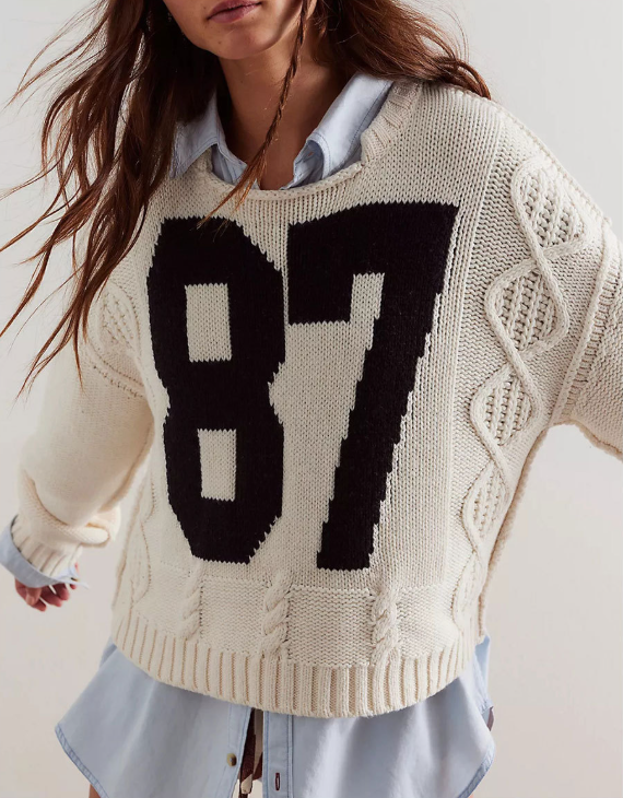 Oversized Knit Pullover with Bold 87 Print