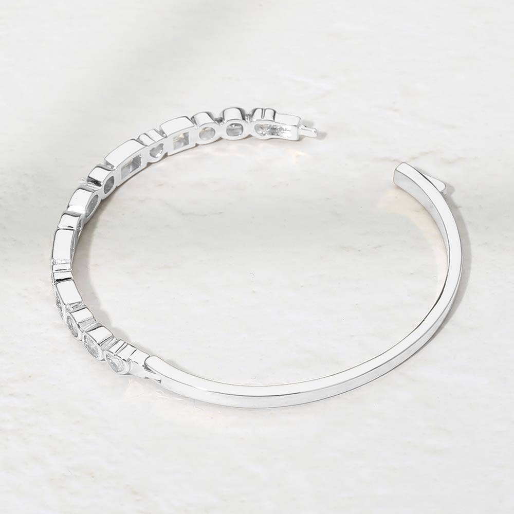 14K Gold Plated Mixed Shaped CZ Bezel Around Hinged Bangle Bracelet