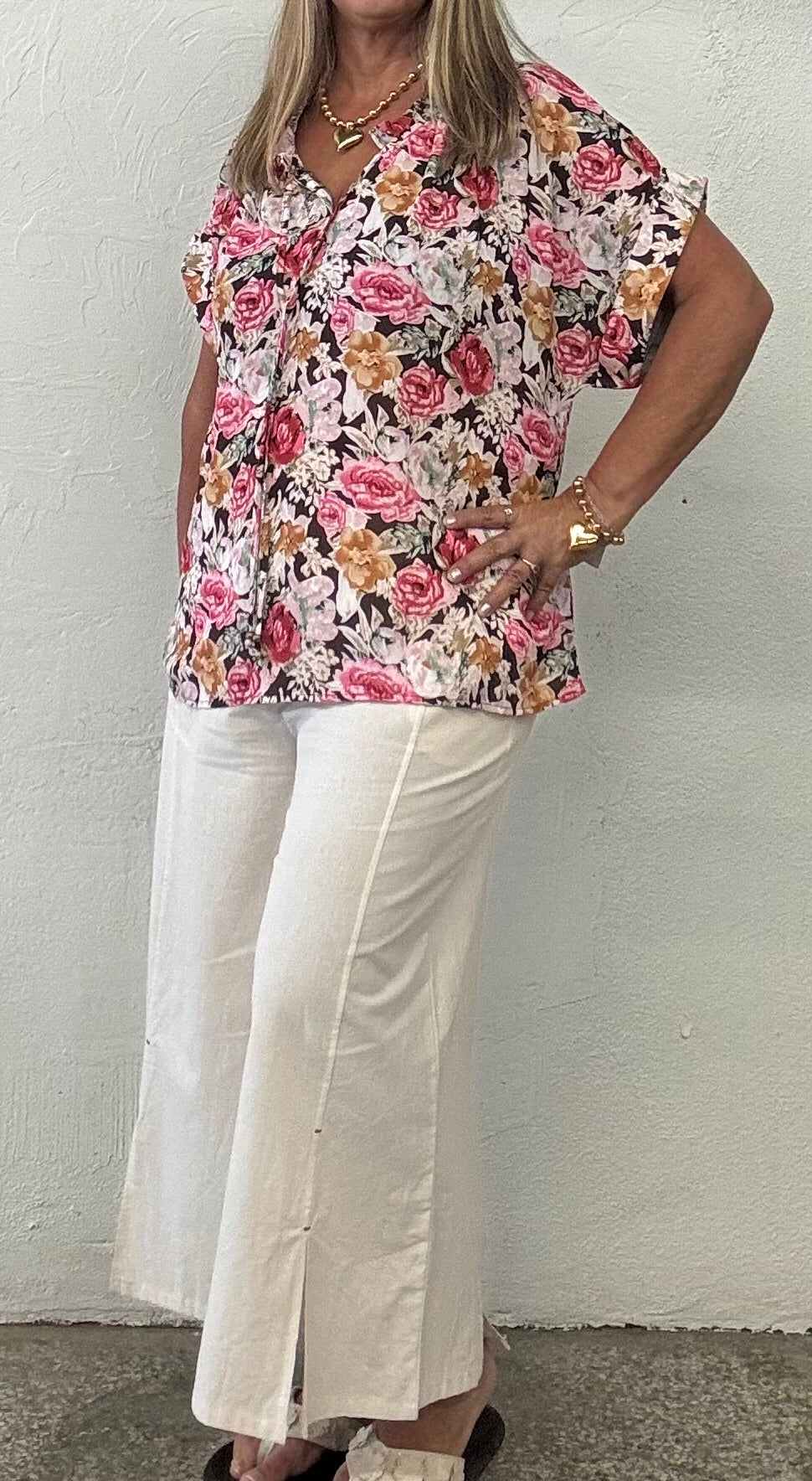 Solid Color Casual Loose Fit Nine-Point Wide Leg Pants