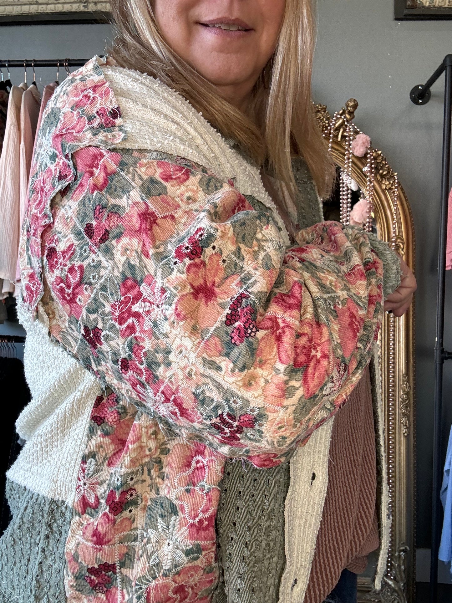 Oversize textured twill floral print jacket