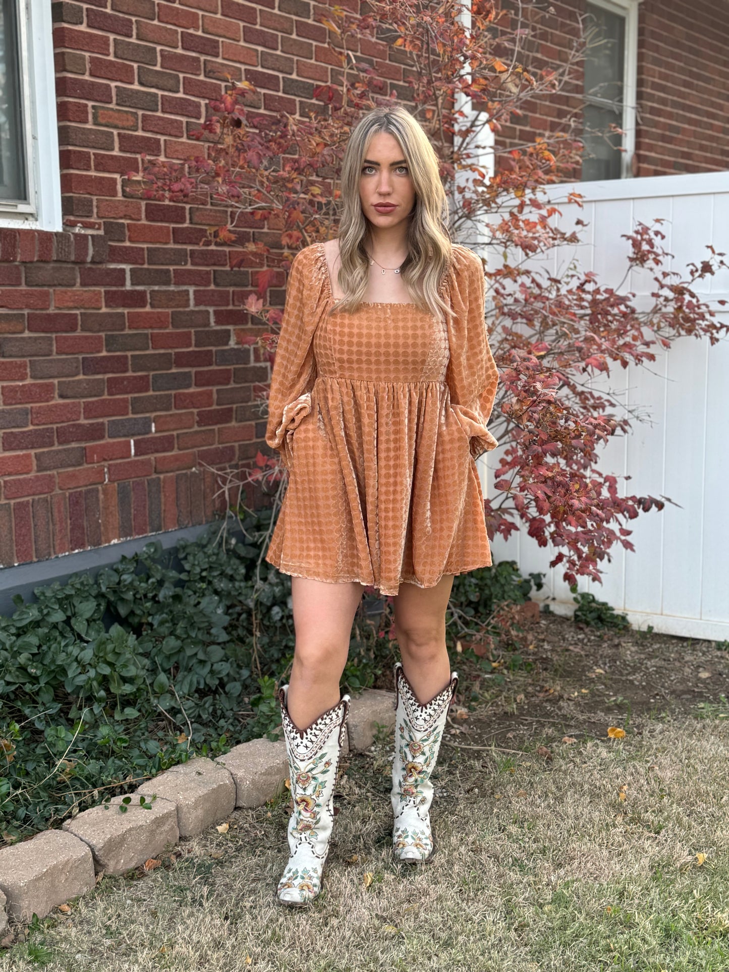 Velvet Long Sleeve Square Neck Flowy Romper
