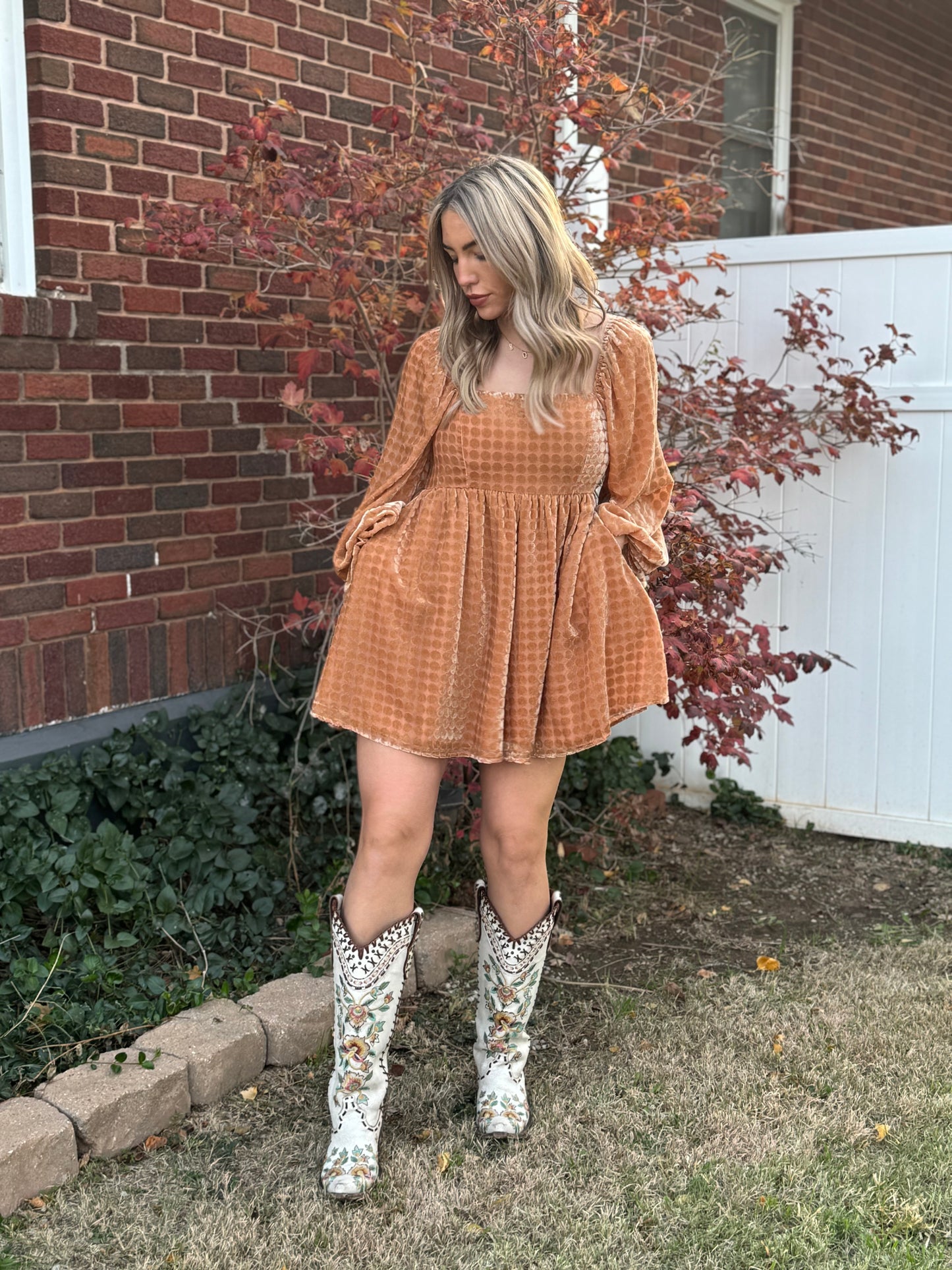 Velvet Long Sleeve Square Neck Flowy Romper