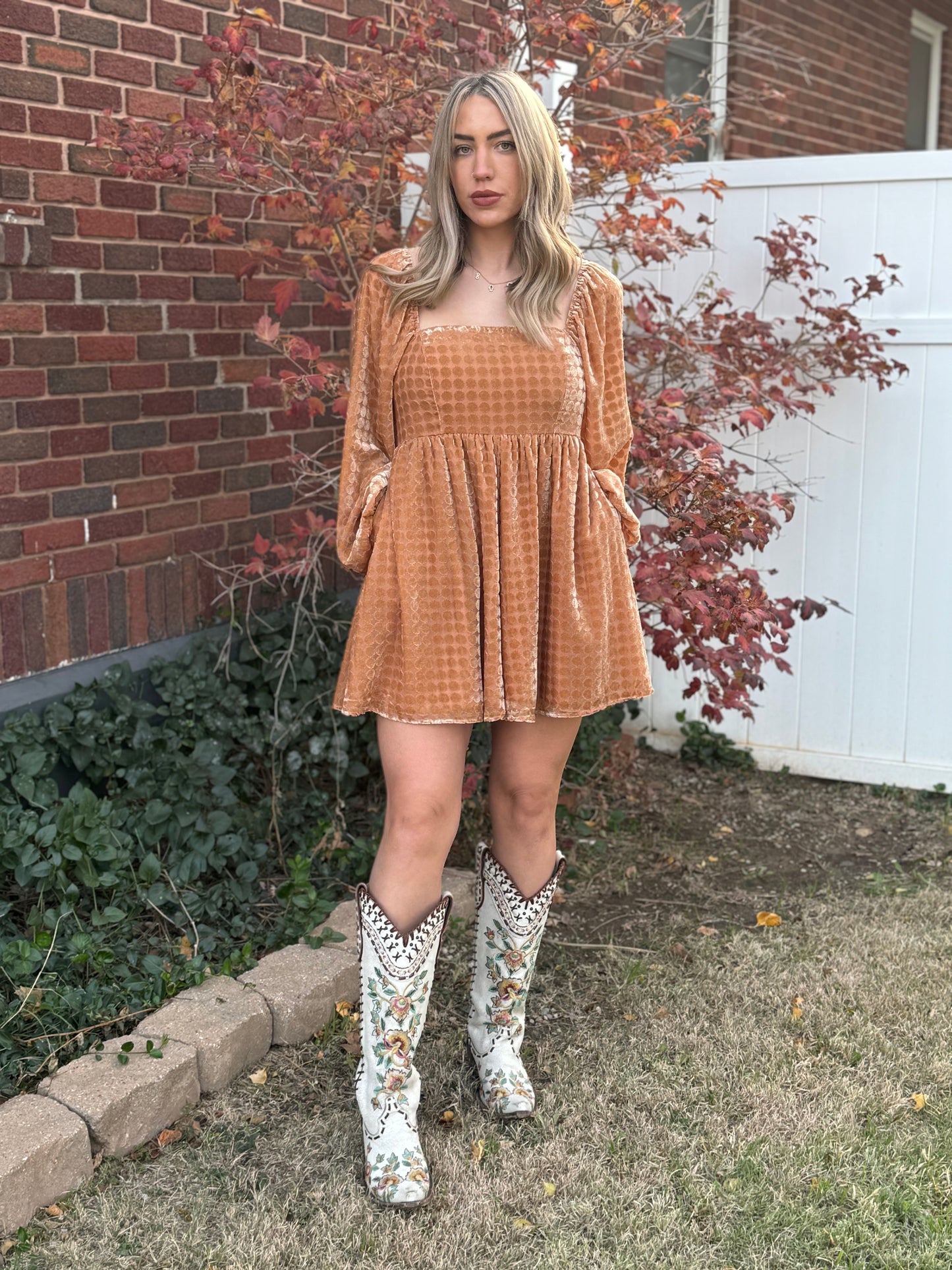 Velvet Long Sleeve Square Neck Flowy Romper