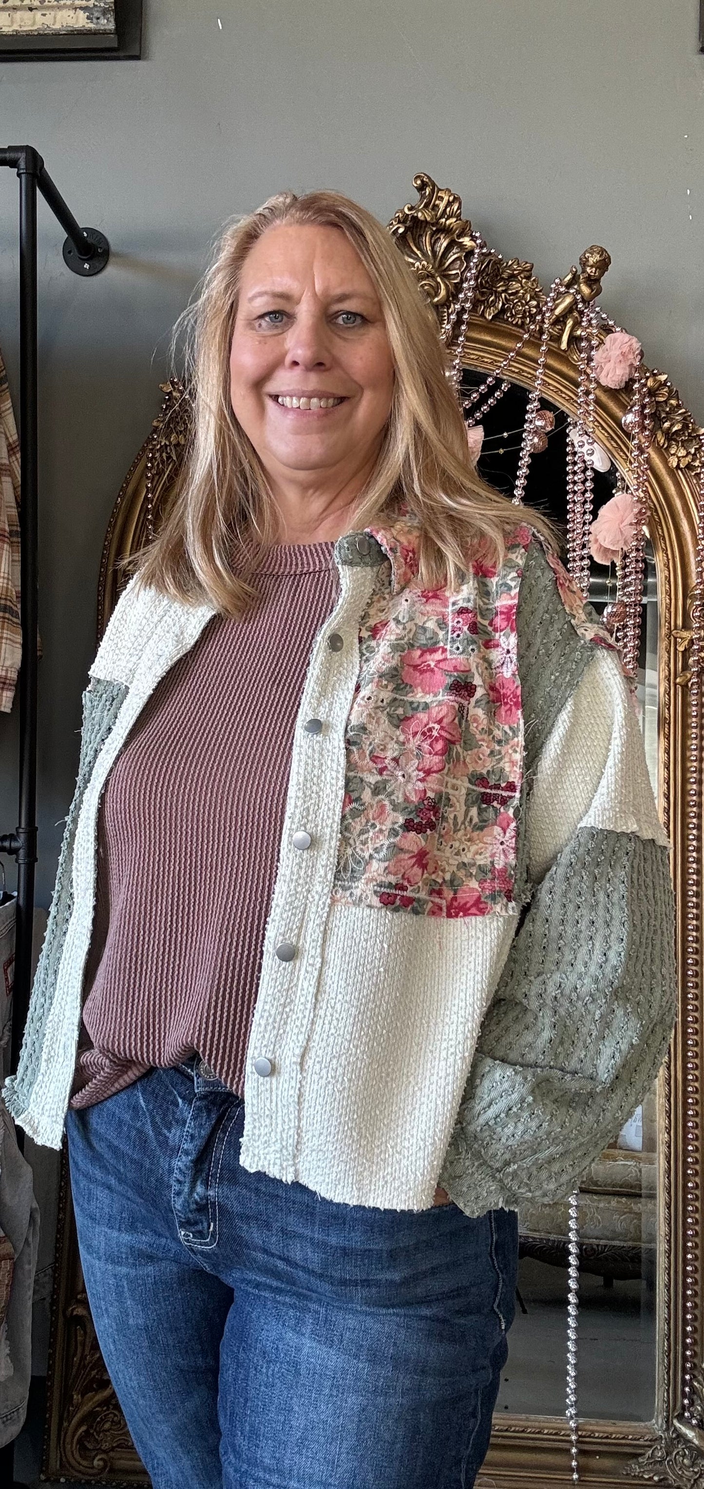 Oversize textured twill floral print jacket