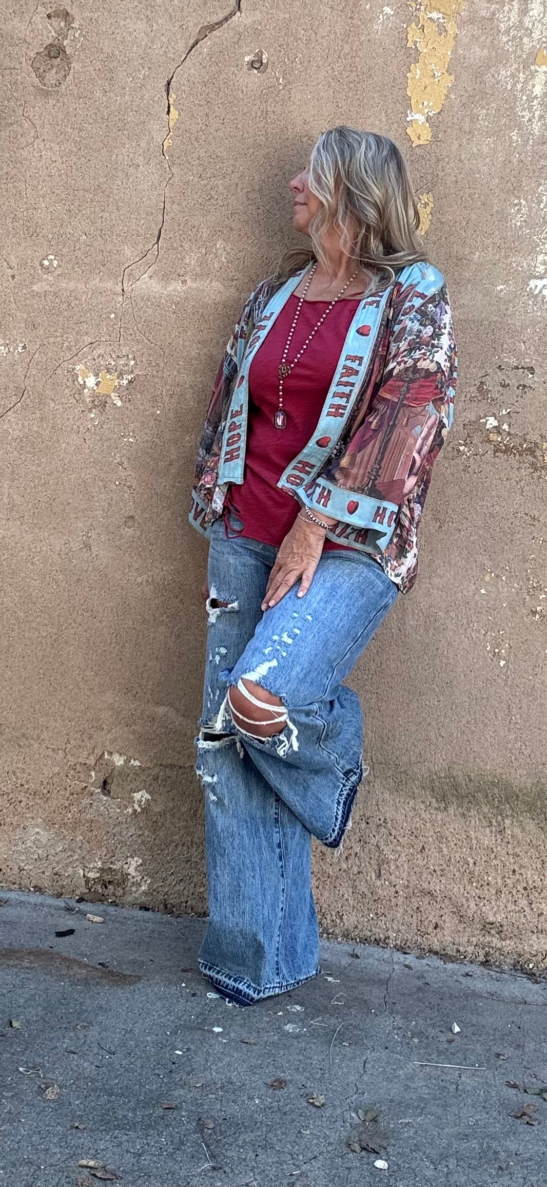 DISTRESSED HIGH RISE RIGID VINTAGE WIDE LEG JEANS