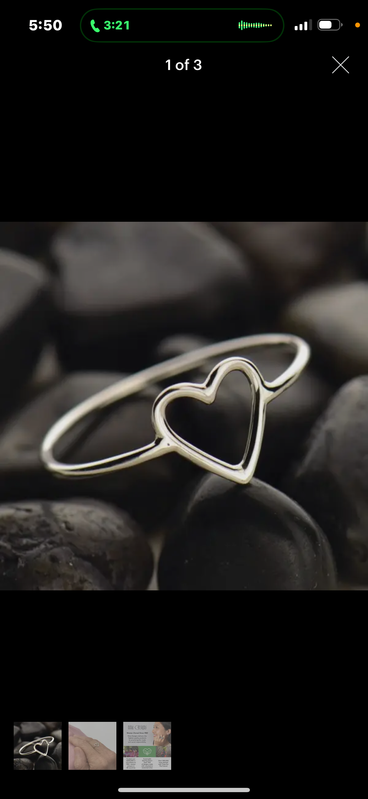 Sterling open heart ring