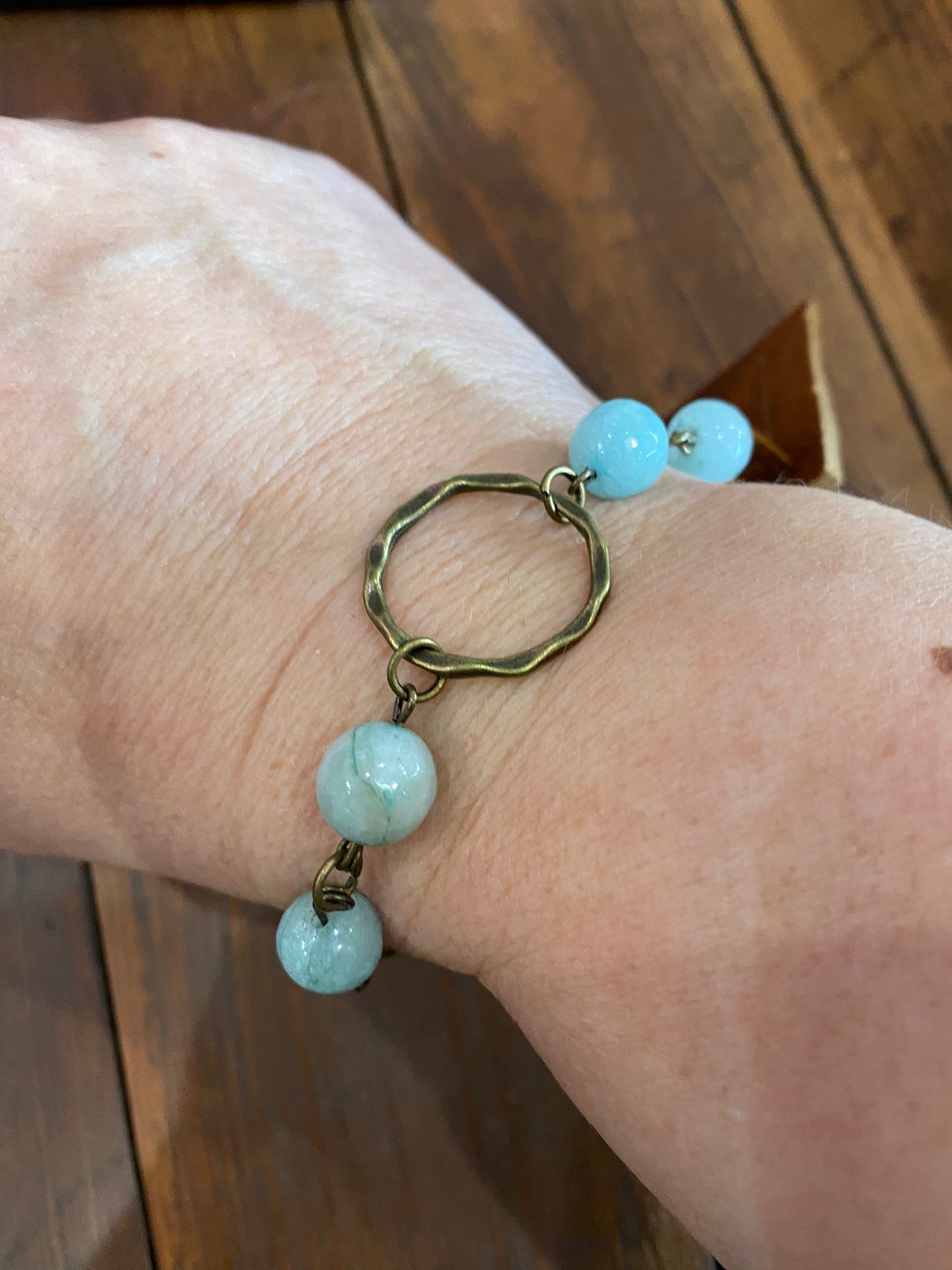 Mixed blue stone and antique brass bracelet