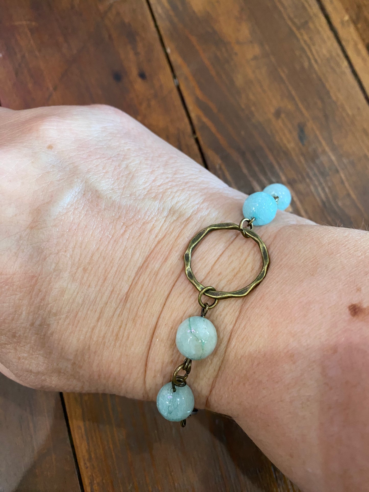 Mixed blue stone and antique brass bracelet