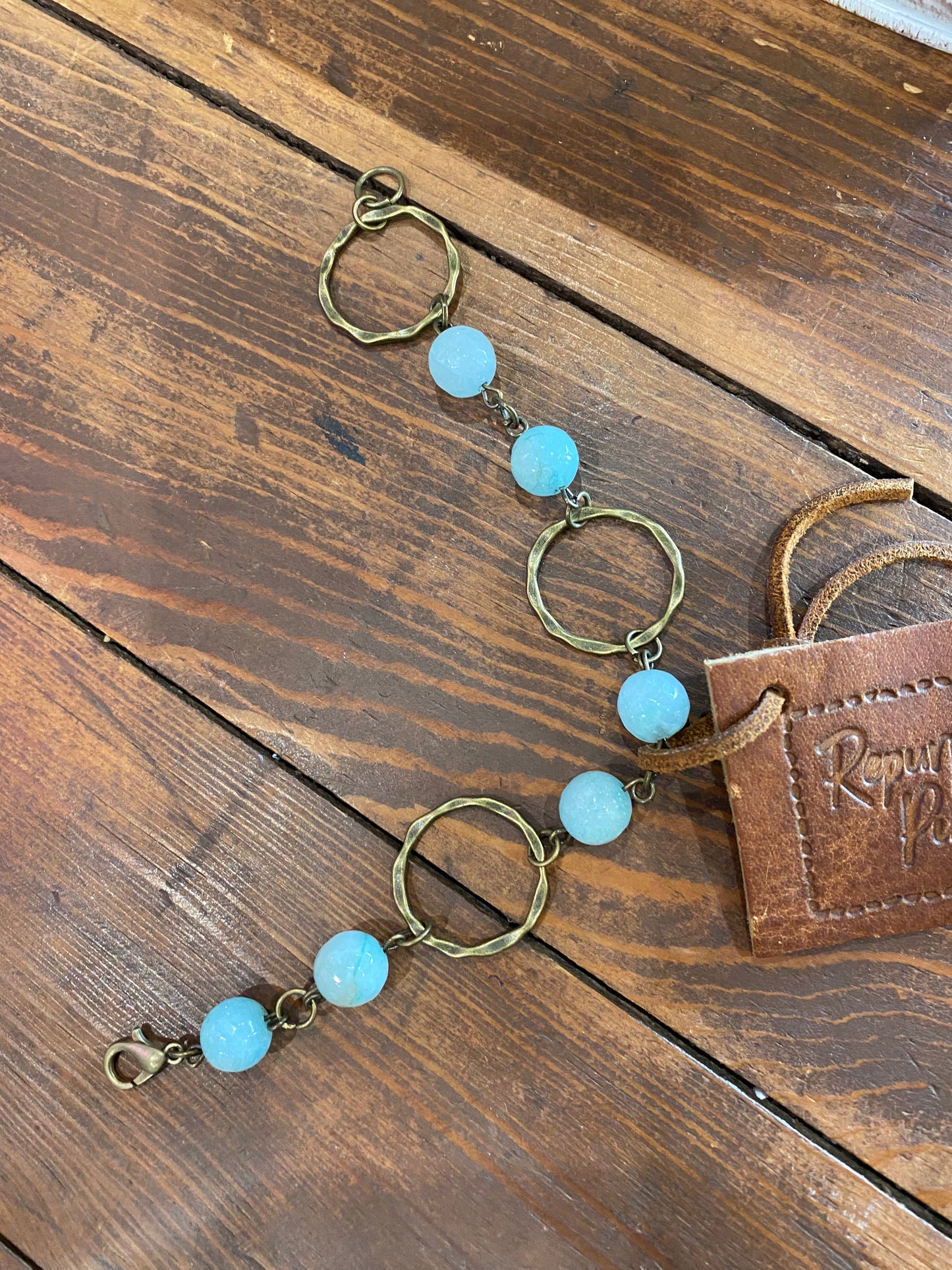 Mixed blue stone and antique brass bracelet