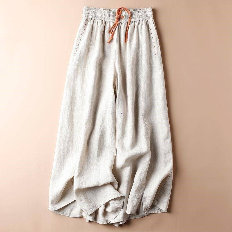 Solid Color Casual Loose Fit Nine-Point Wide Leg Pants
