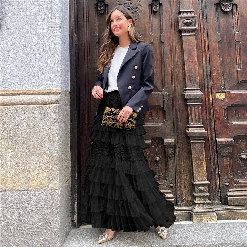 Chic Solid Color Mesh Cake Skirt