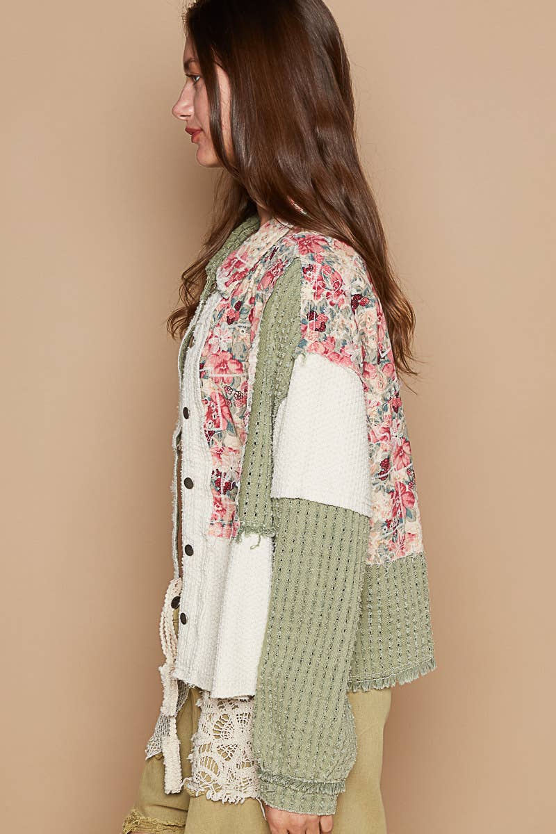 Oversize textured twill floral print jacket