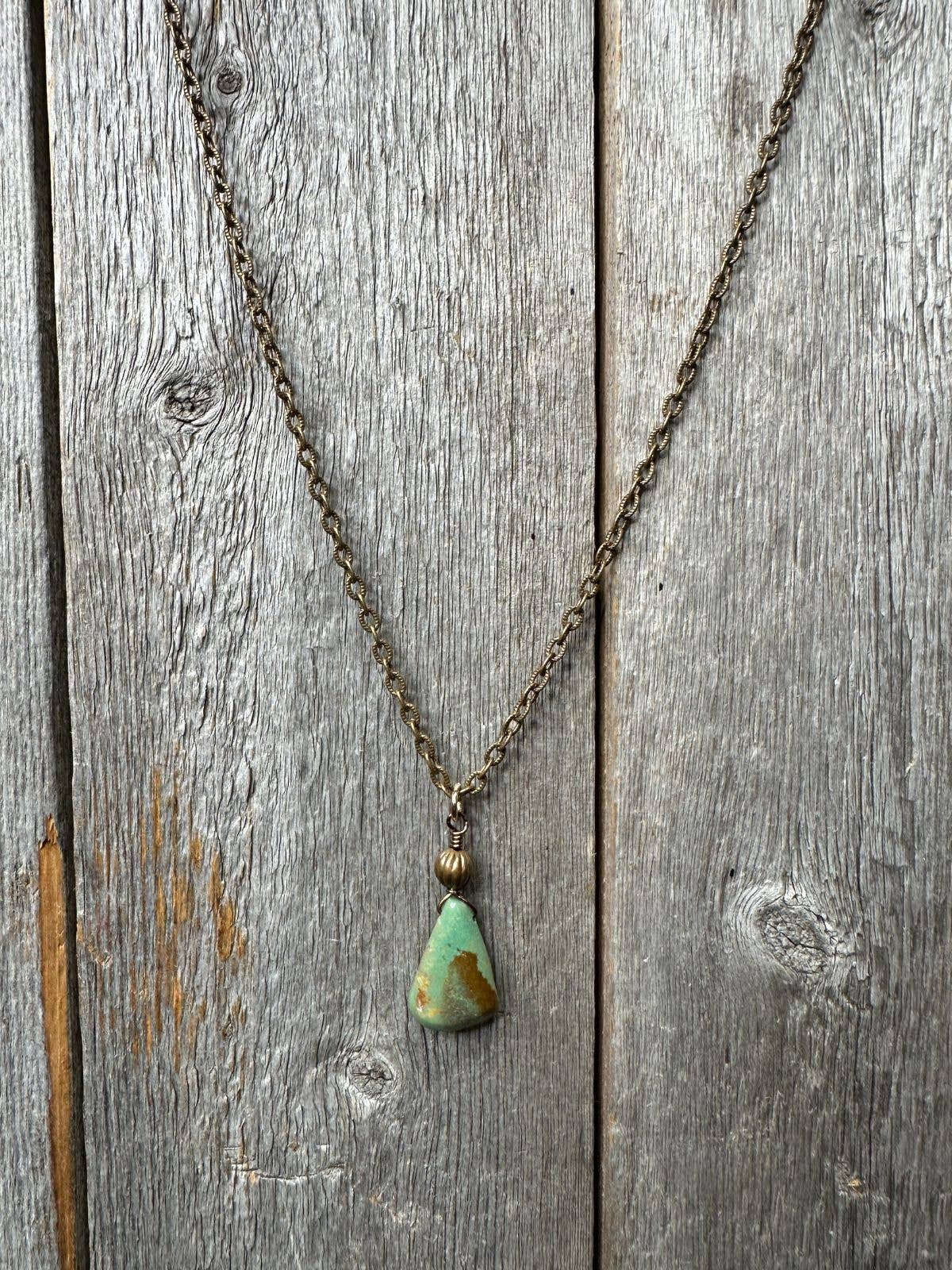 Textured Bronze Chain w/Teardrop Kingman Turquoise Nec