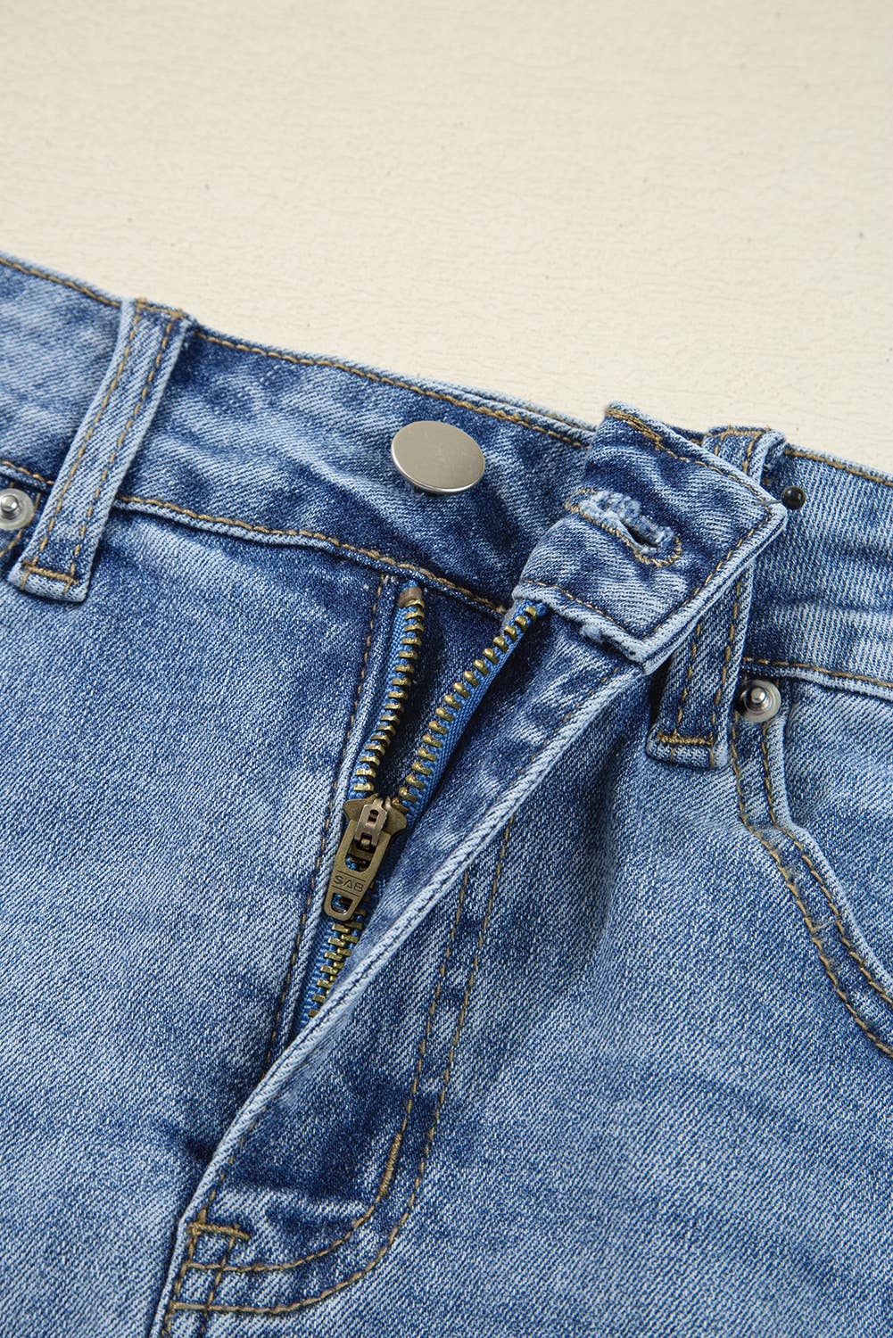 Dasha | Distressed Bottom Denim Midi Skirt