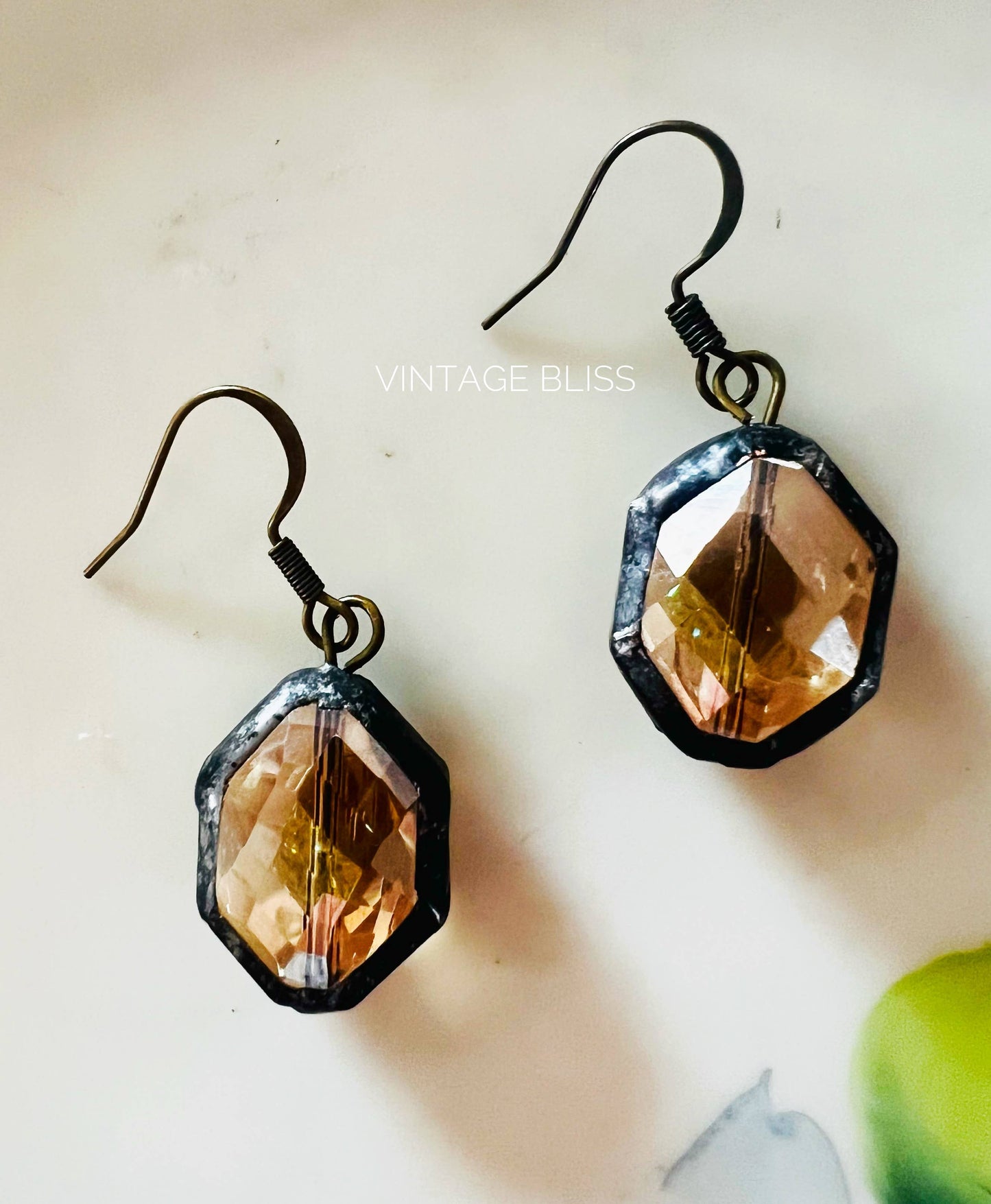 Soldered Amber Crystal Vintage Look Earrings