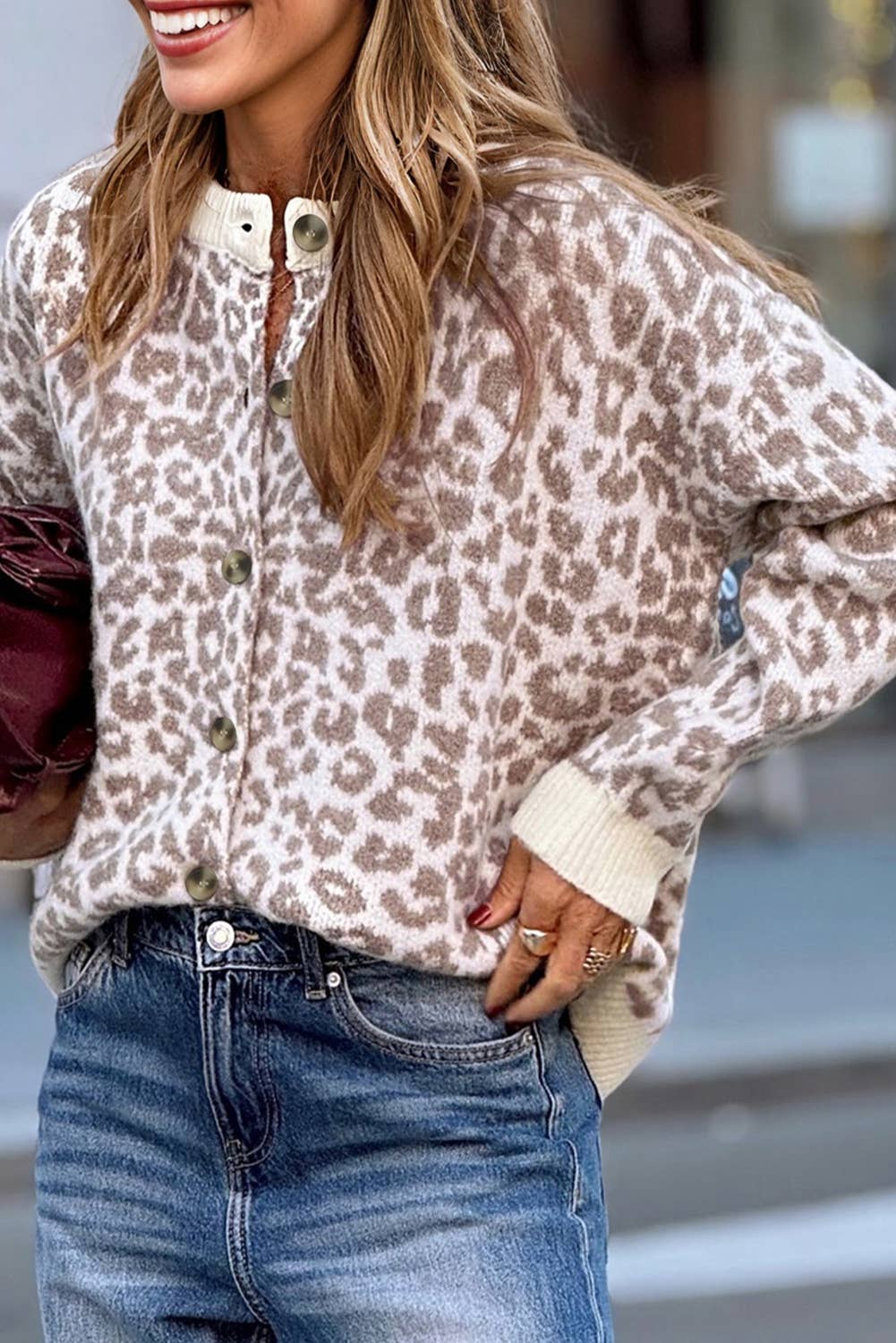 Leopard Chunky Knitted Cardigan Sweater
