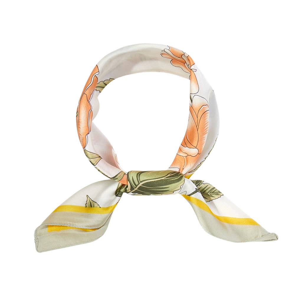 Floral Garden Printed Square Silky Satin Bandana Scarf