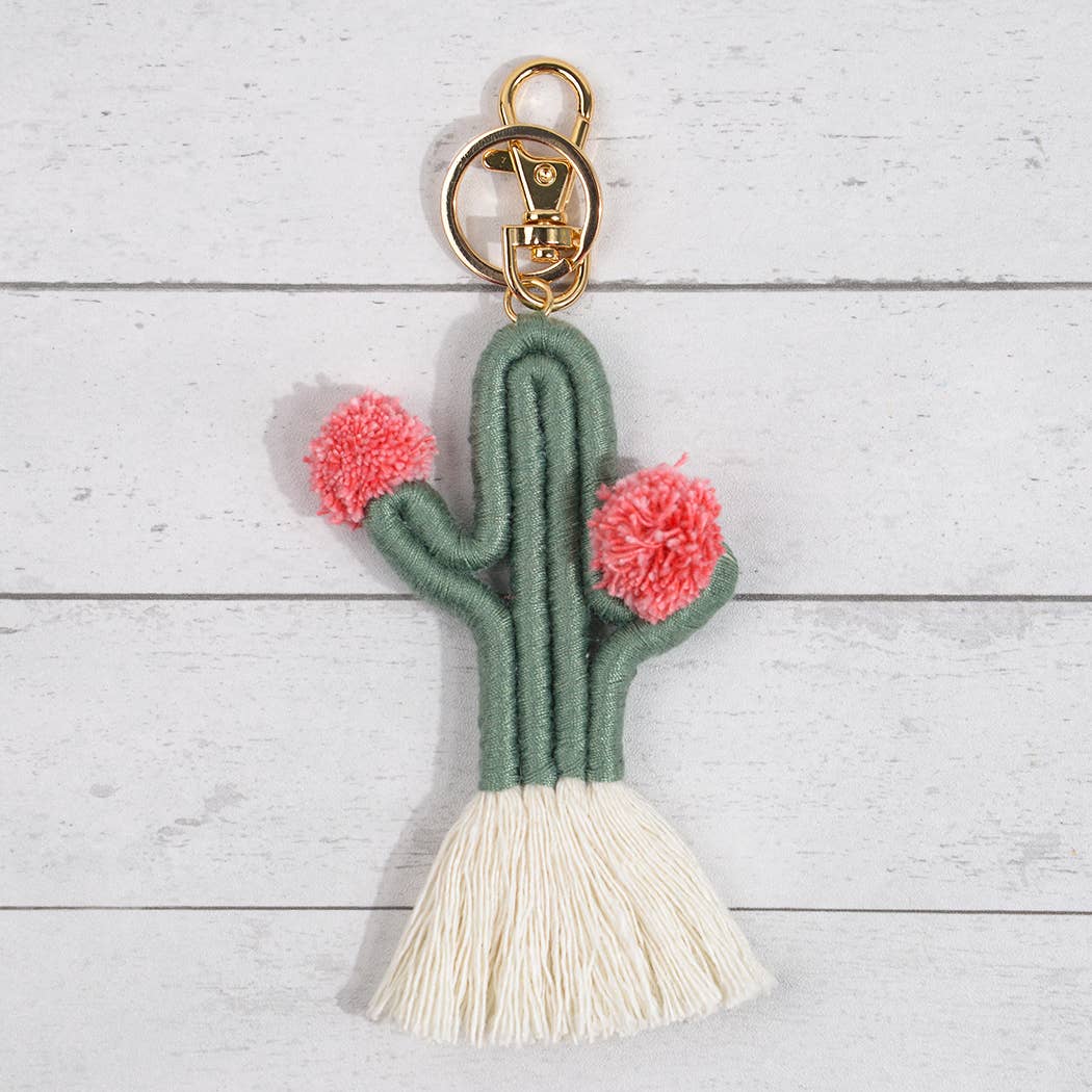 Boho Woven Fringed Cactus Bag Pendant/keychain
