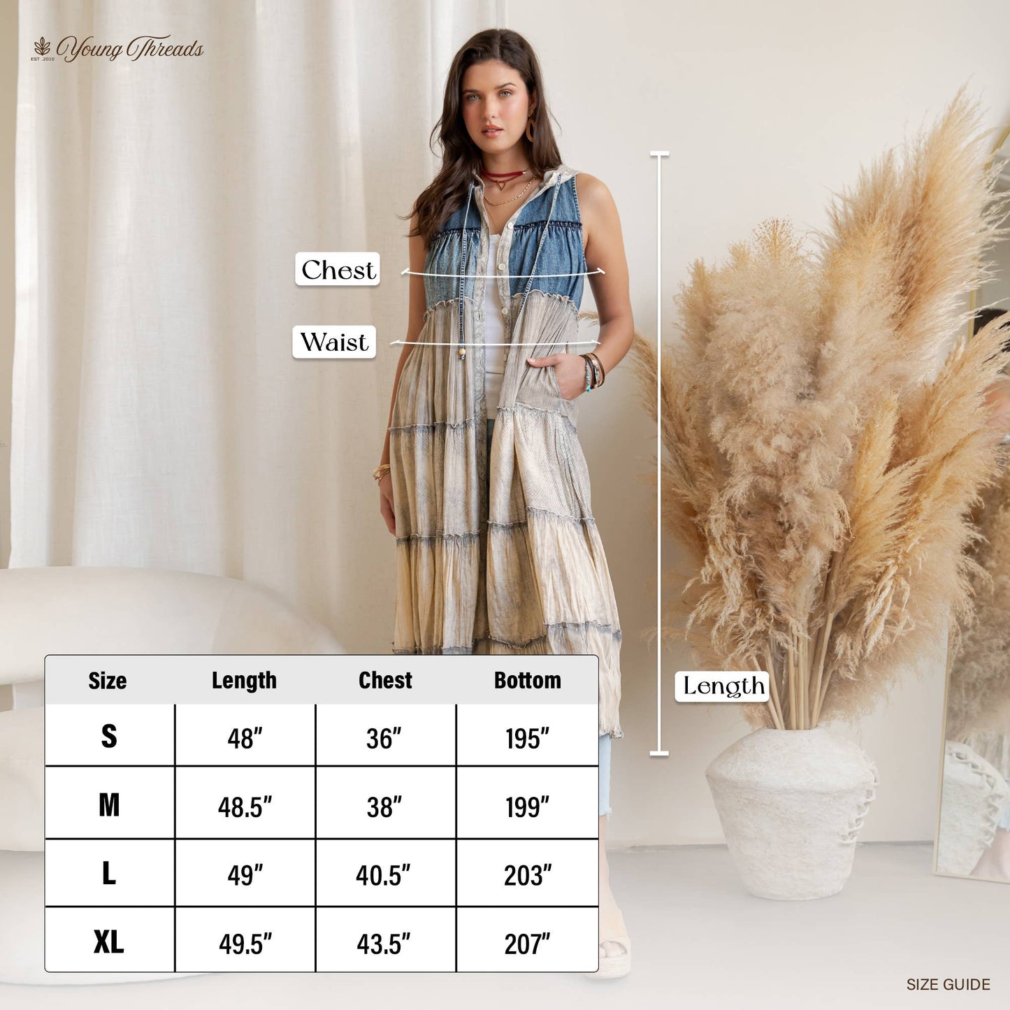 Boho Tiered Sleeveless Maxi Button-Front Duster With Hood