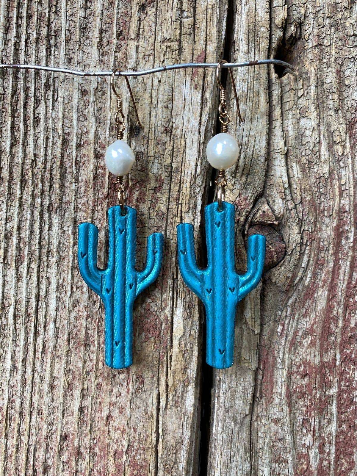 Painted Leather Saguaro Earrings