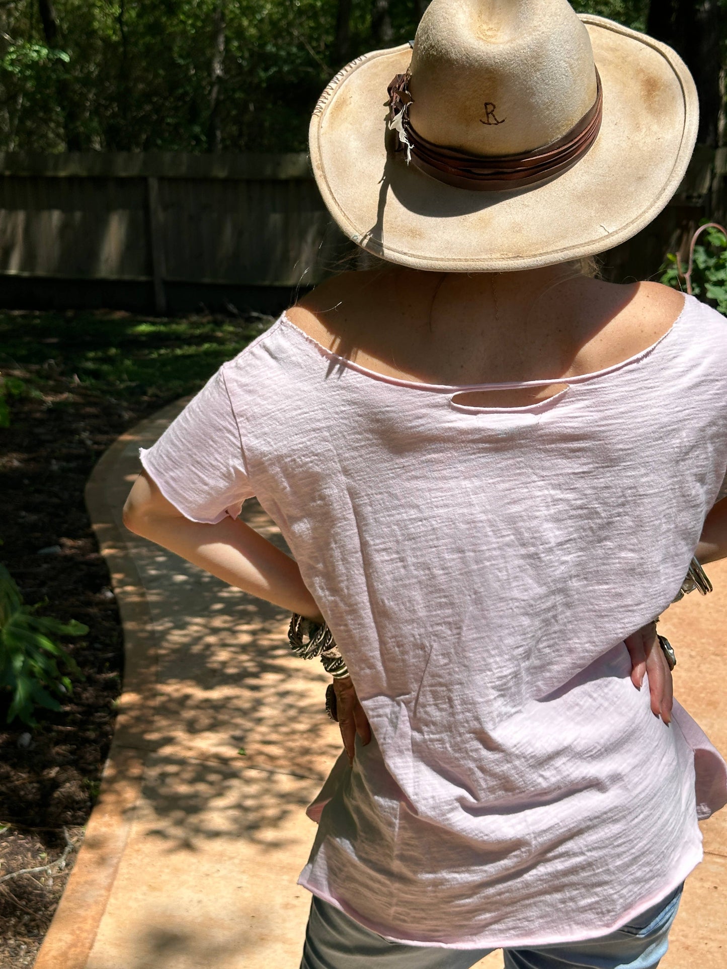 Light Pink Ripped Tattered Shirt