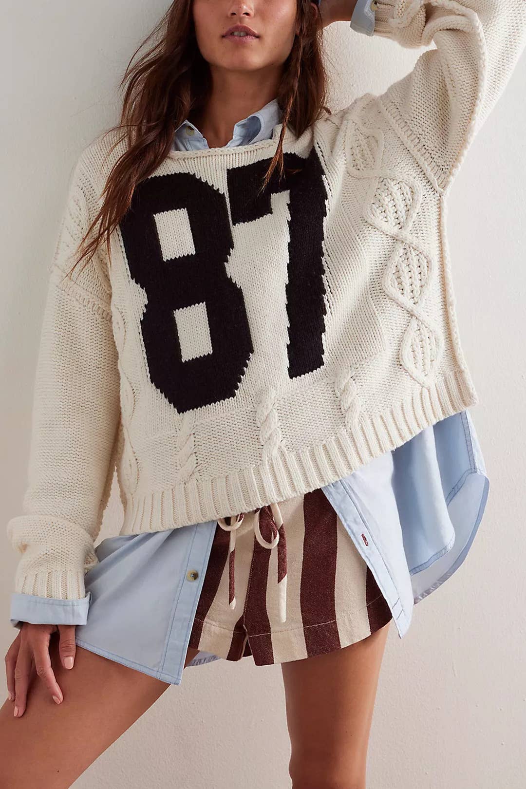 Oversized Knit Pullover with Bold 87 Print