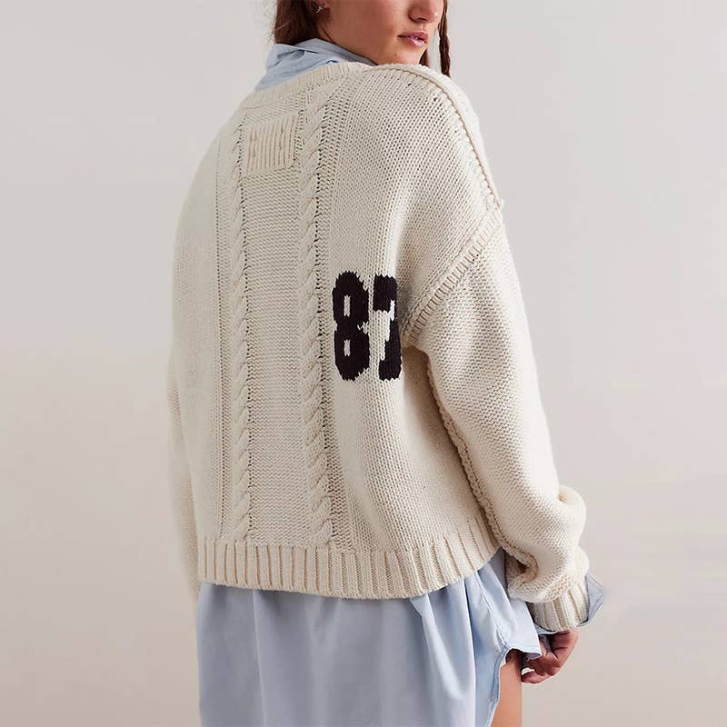 Oversized Knit Pullover with Bold 87 Print