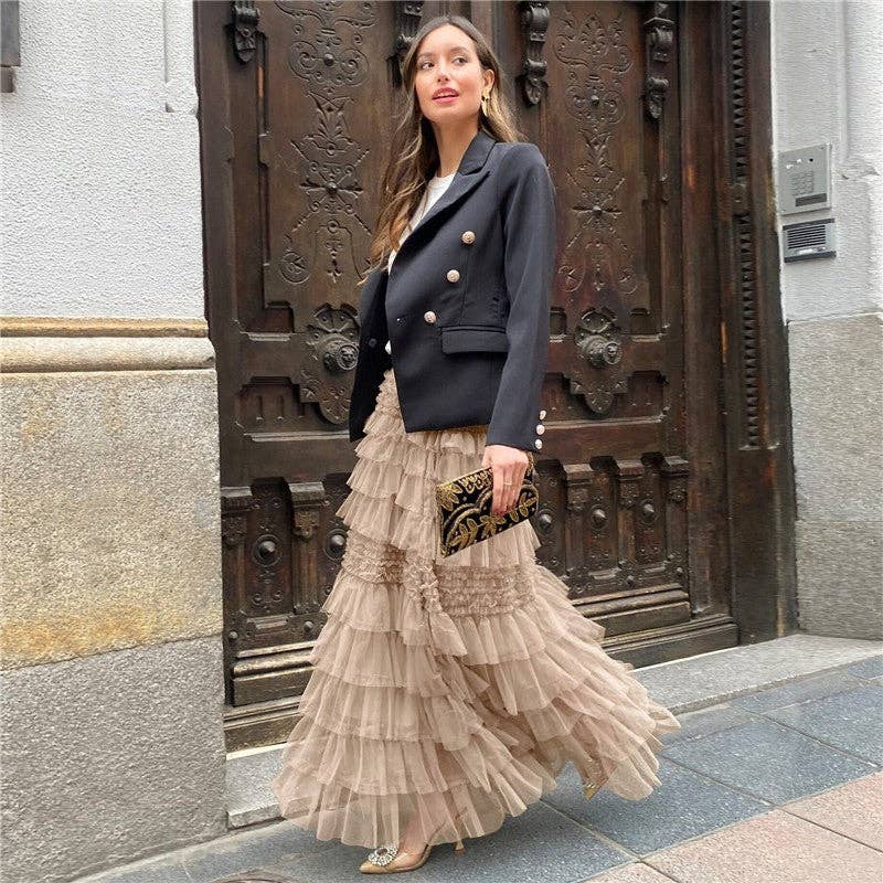 Chic Solid Color Mesh Cake Skirt