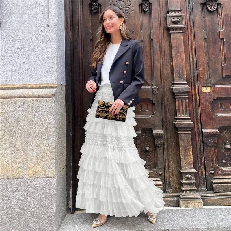 Chic Solid Color Mesh Cake Skirt