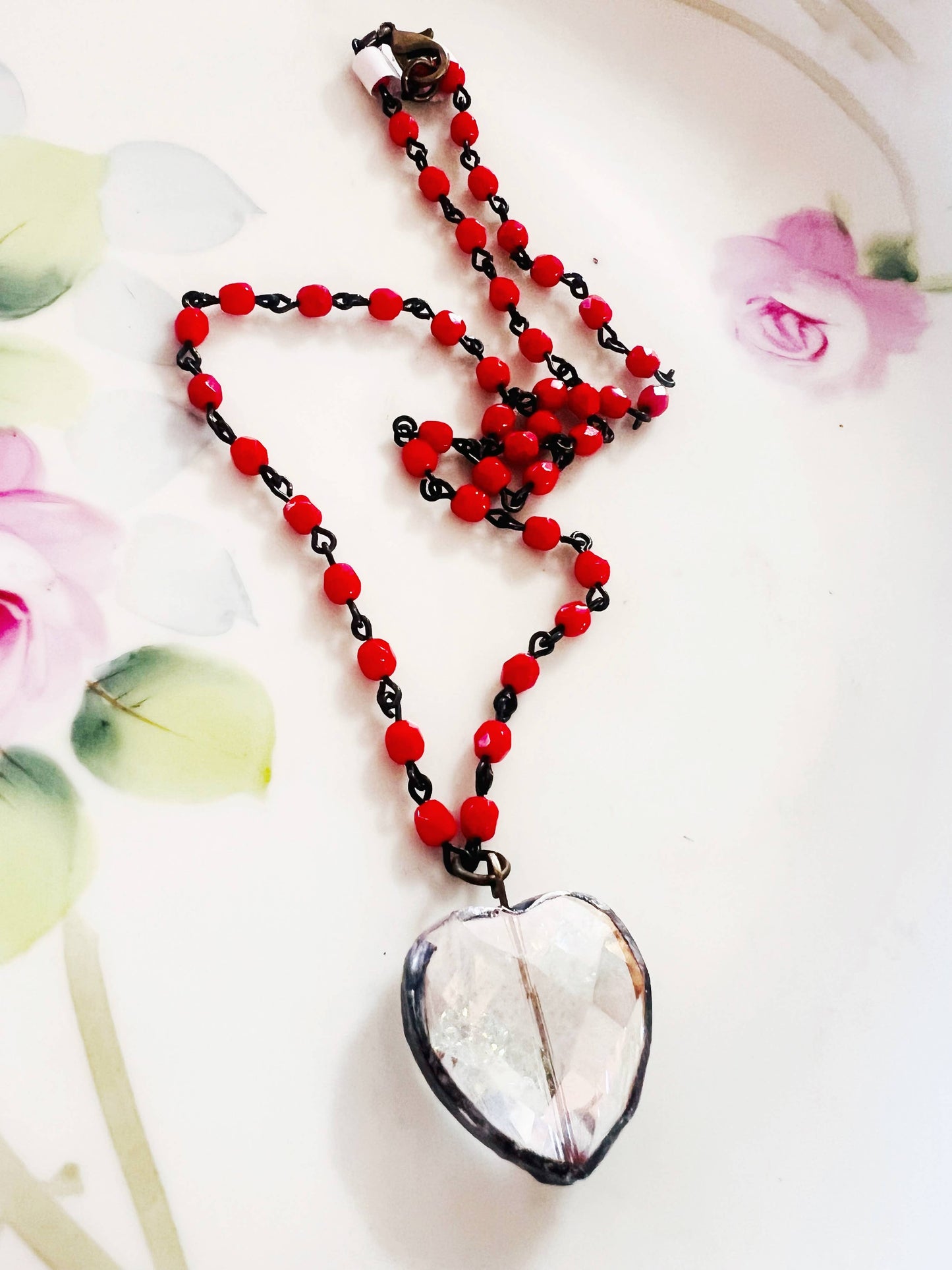 Soldered Mini Glass Heart Beaded Chain Necklace