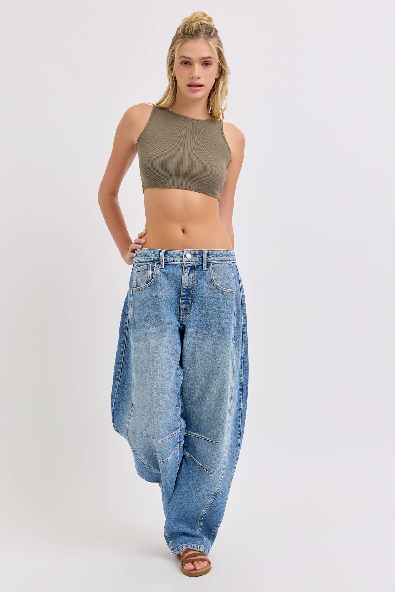 Mid Waisted Barrel Leg with Long Inseam