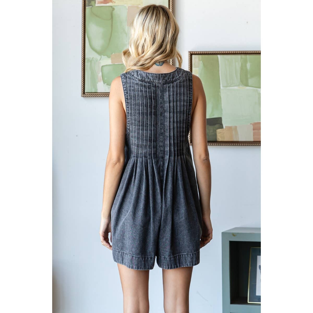 V-neck Puff Sleeve Denim Short romper Dress