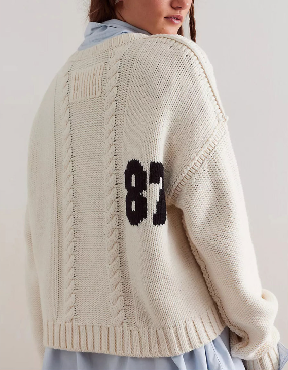 Oversized Knit Pullover with Bold 87 Print