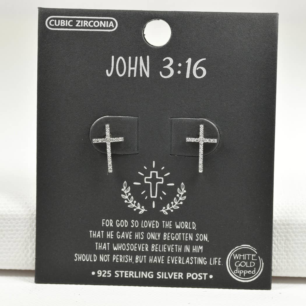 GOLD DIPPED DAINTY CROSS CUBIC ZIRCONIA STUD EARRING