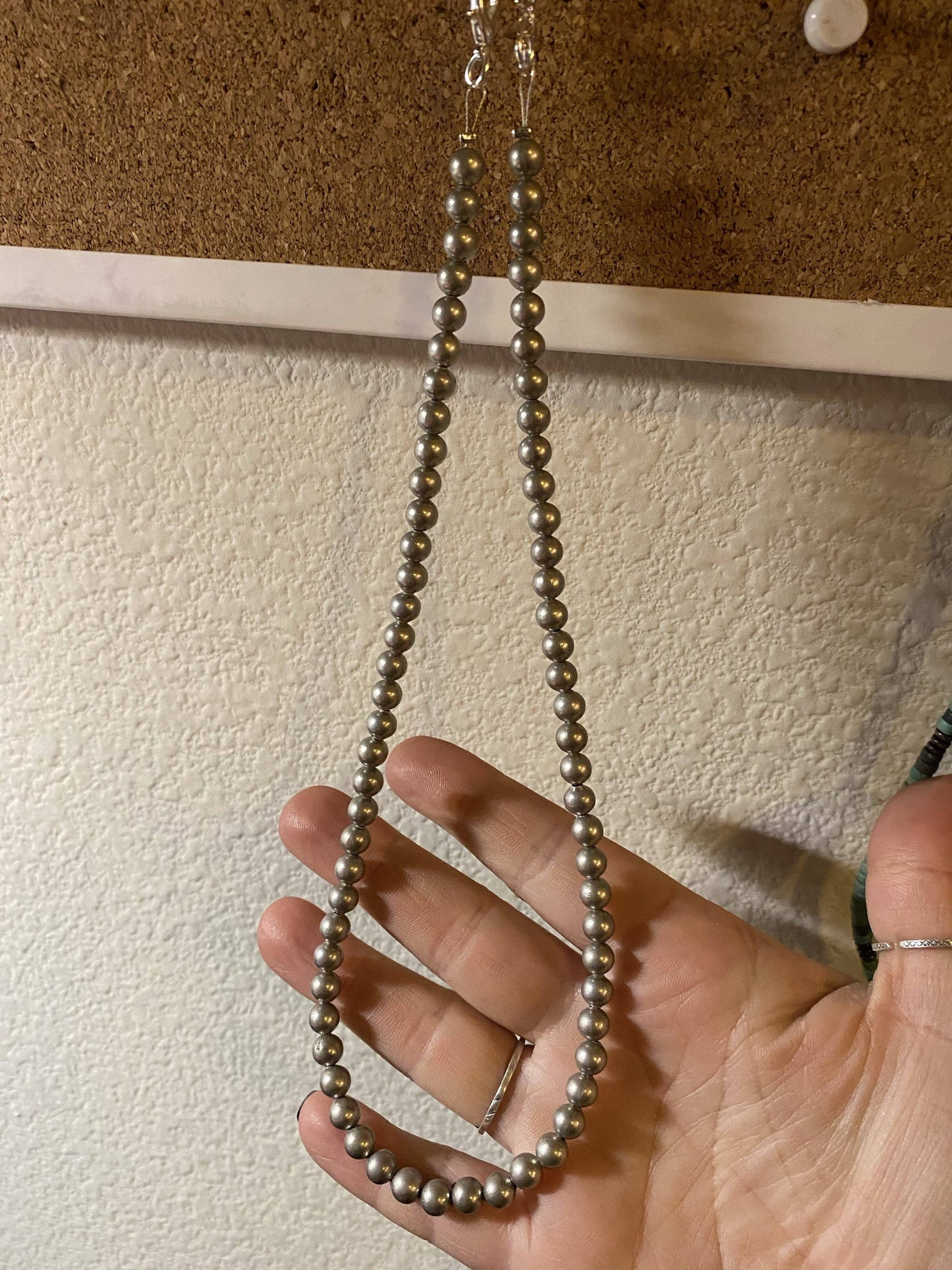 Navajo pearls silver beads necklace 6mm x 16 in