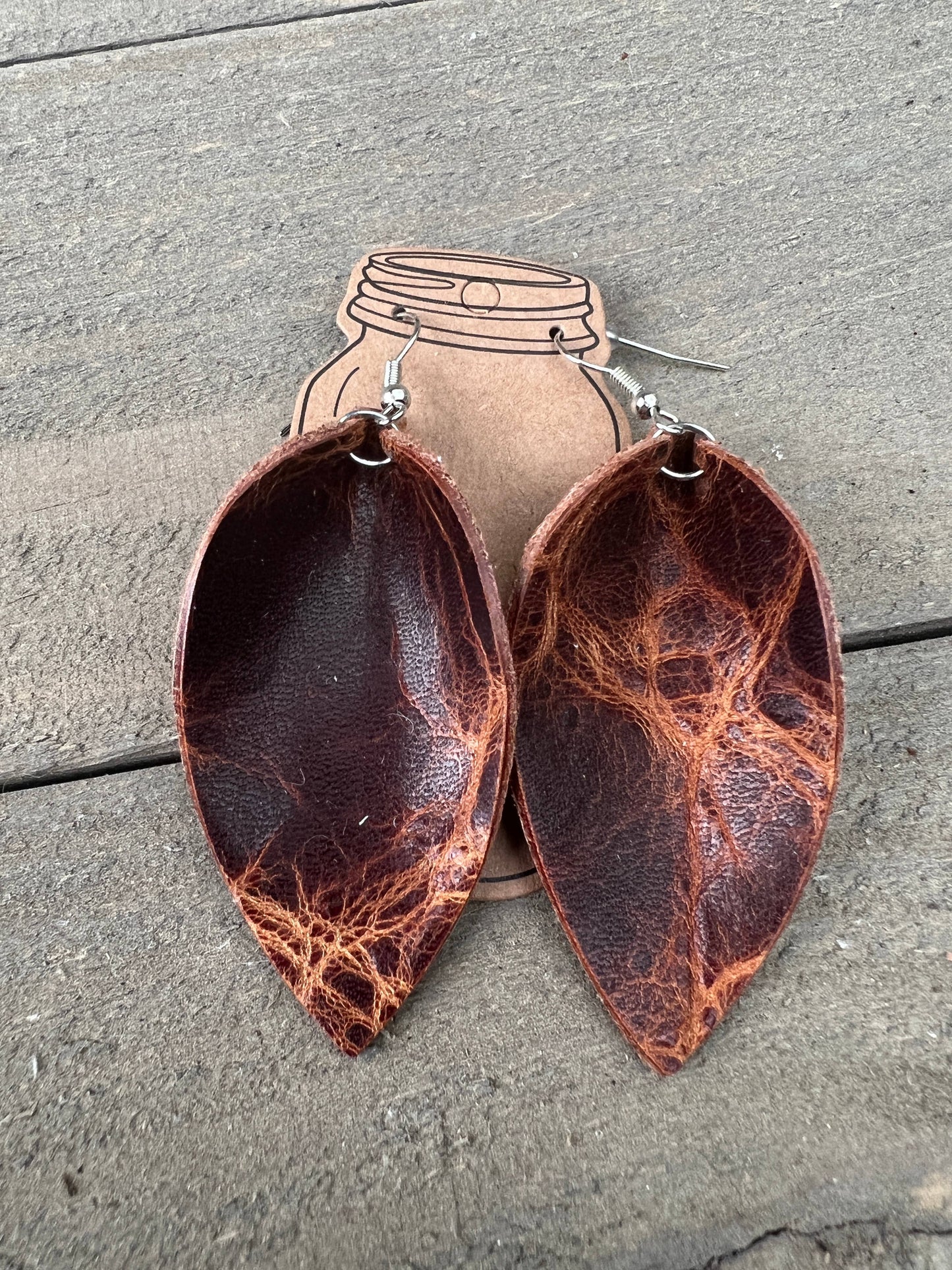 Brown Distressed Leather Earrings - Limited Edition