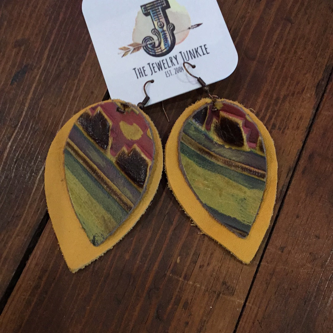 Layered mustard Aztec earrings