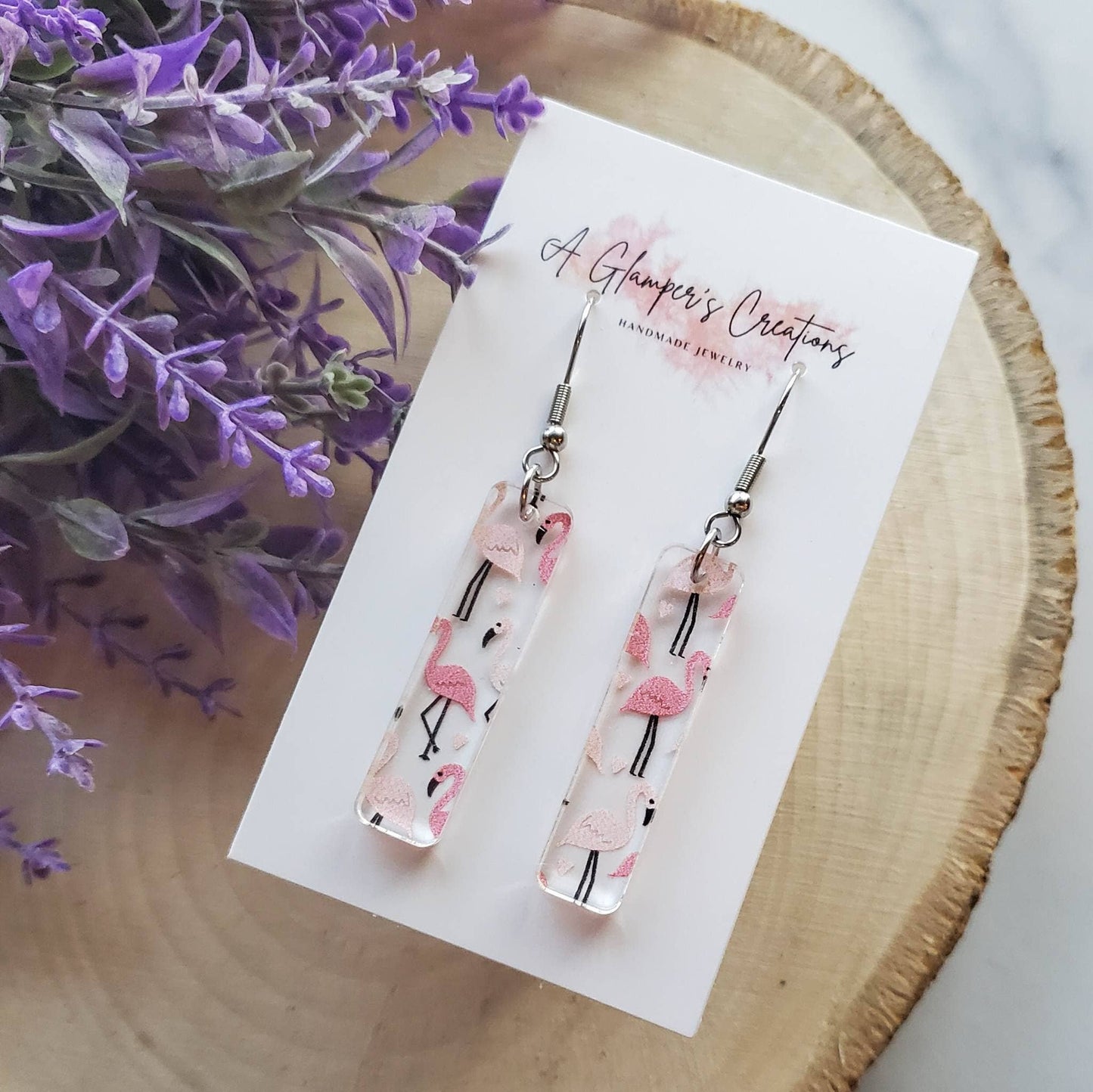 Flamingo Rectangle / Bar Acrylic Earrings