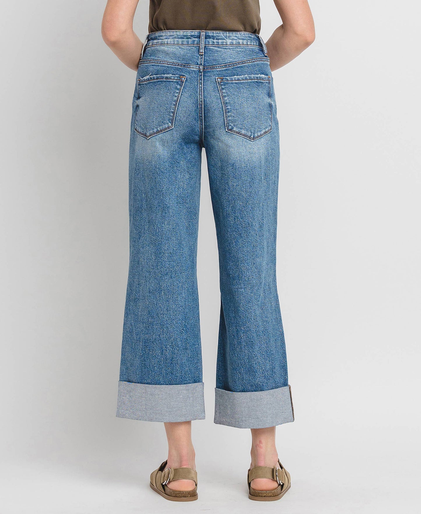 SUPER HIGH RISE DOUBLE CUFFED BAGGY WIDE JEANS LV1459