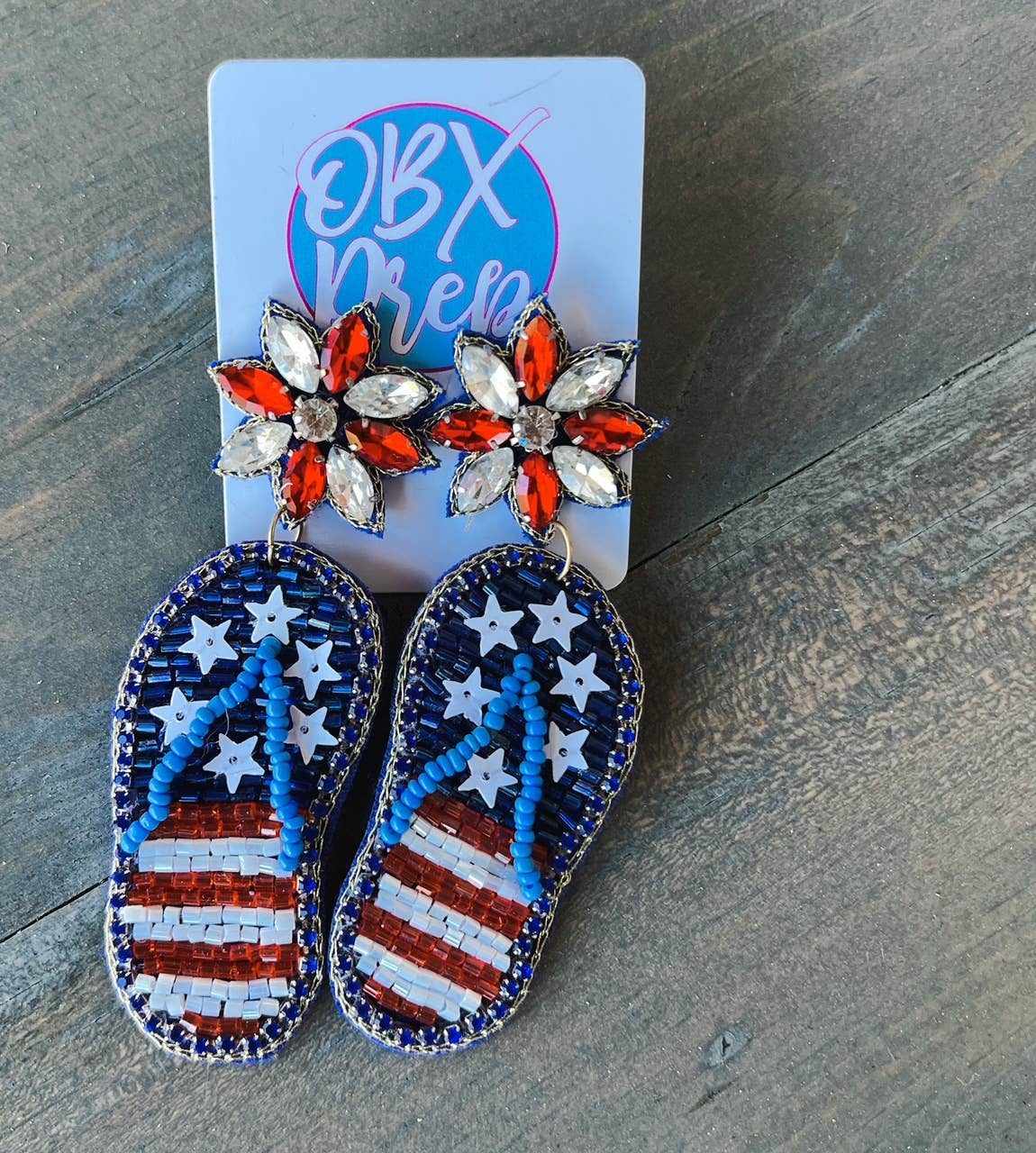 Patriotic Red White and Blue Flip Flop Handmade Earrings