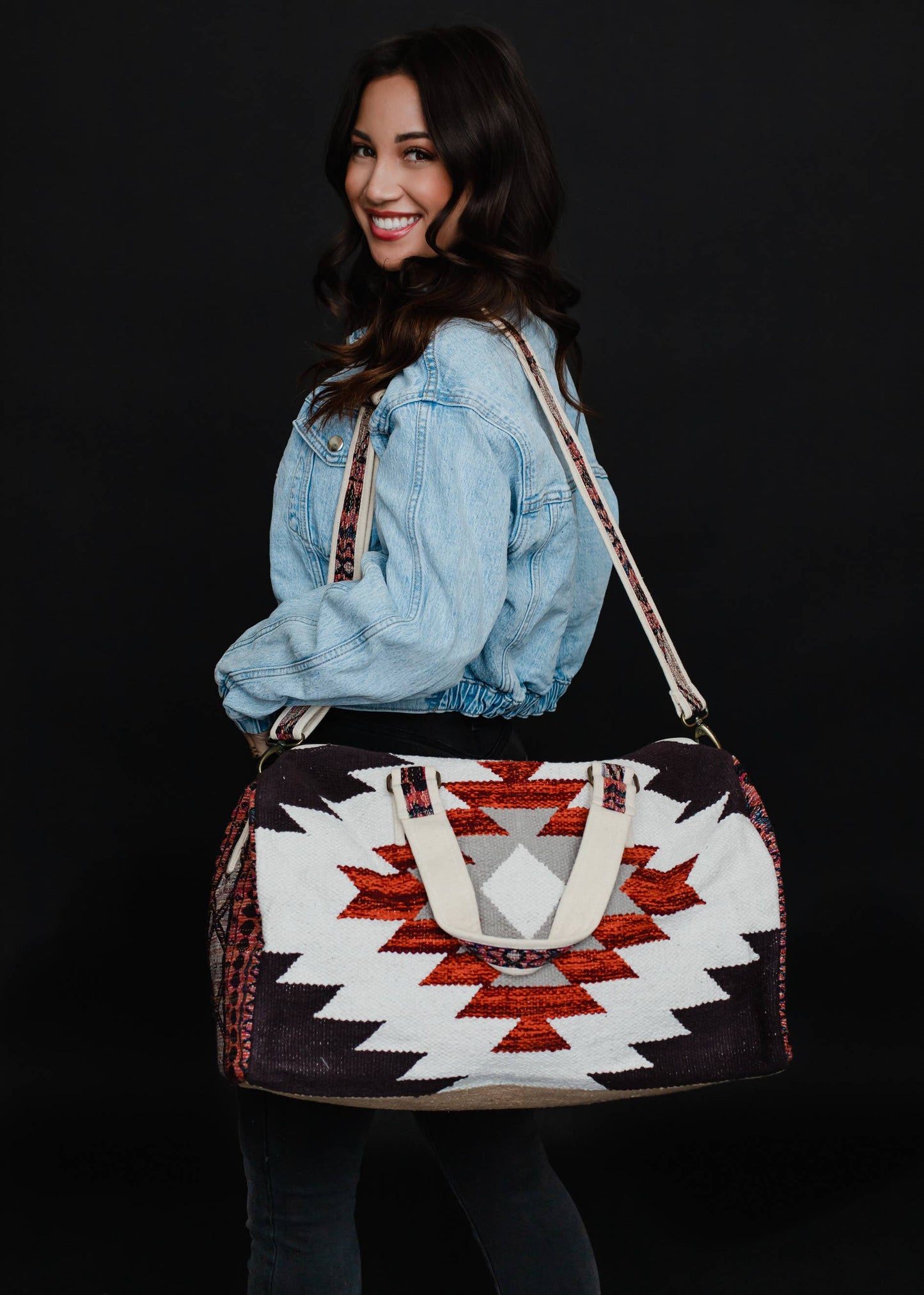 Cream, Brown & Rust Aztec Duffel