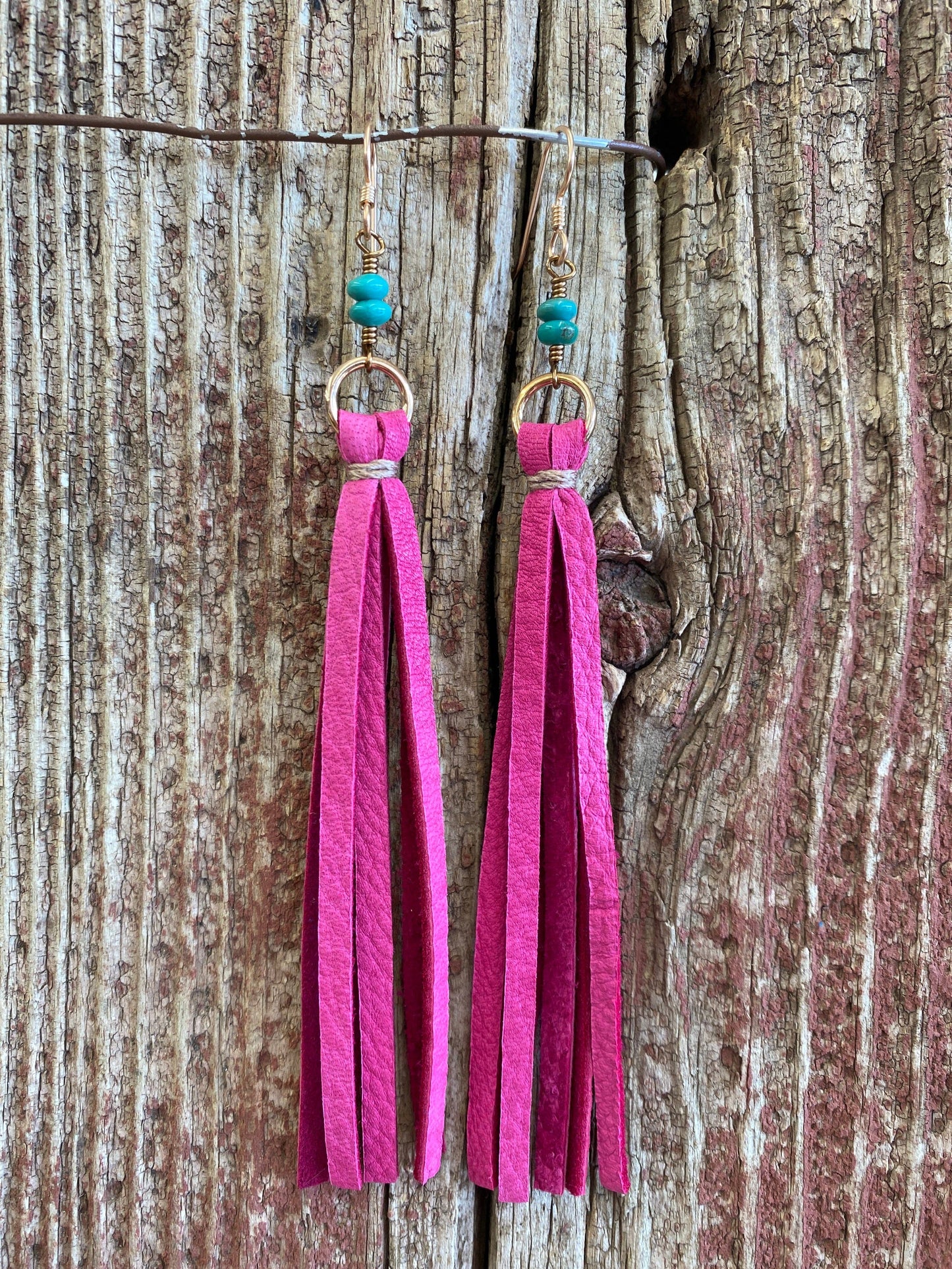 Leather Tassel w/Stone Earring