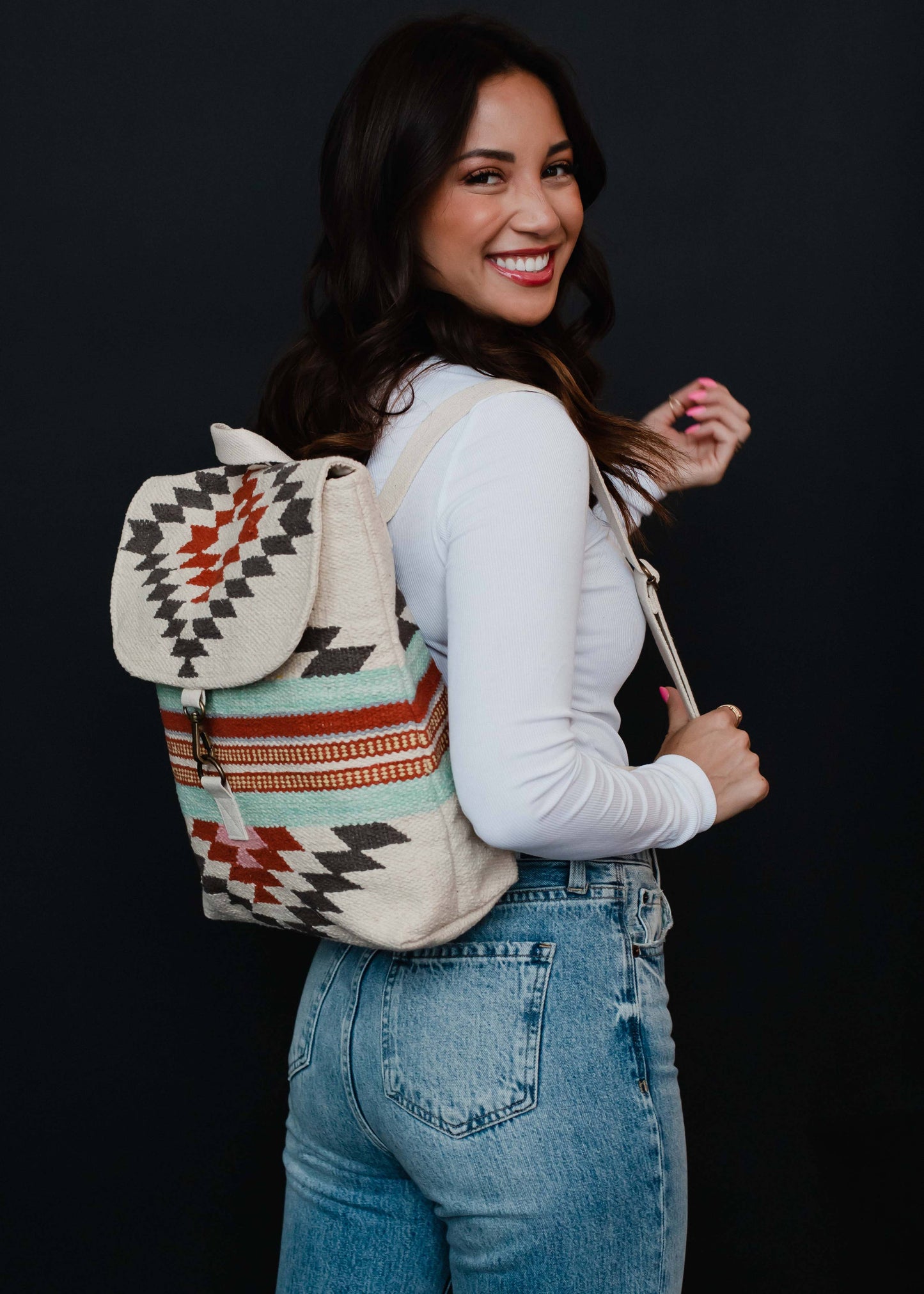 Beige, Brown & Red Aztec Backpack