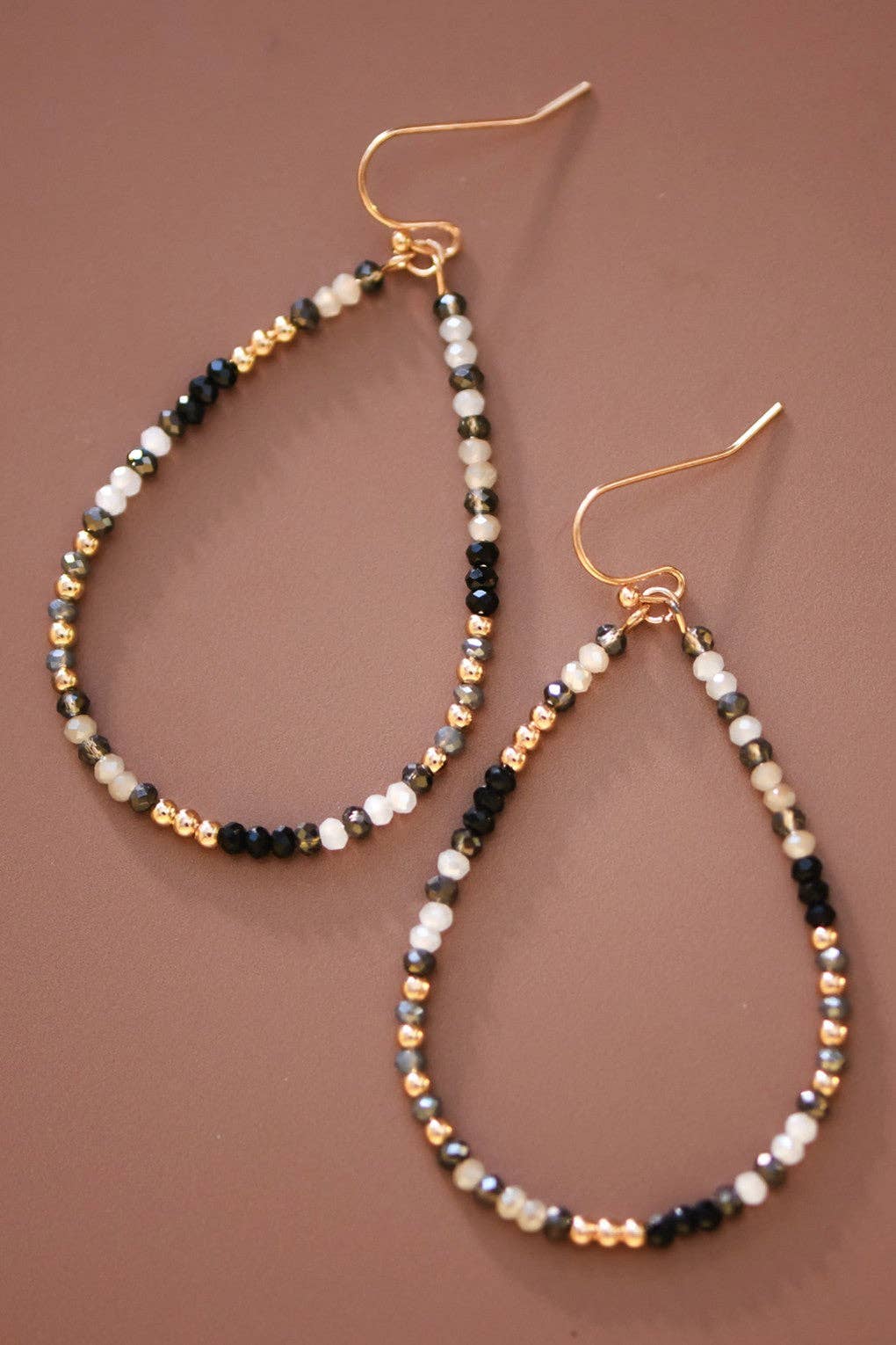 Teardrop Wire Beaded Glass Crystal Earrings - 7701
