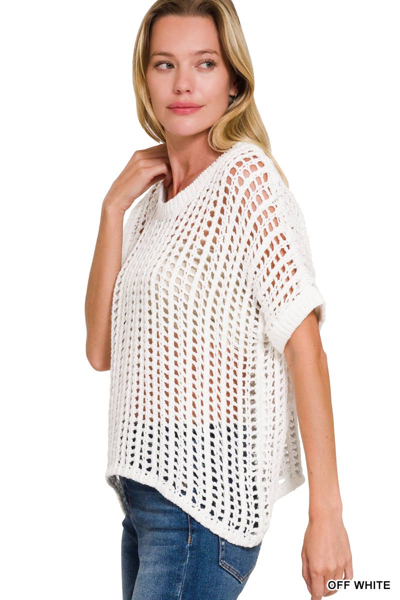 Open knit Short Sleeve Crochet Sweater