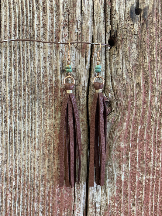 Leather Tassel w/Stone Earring