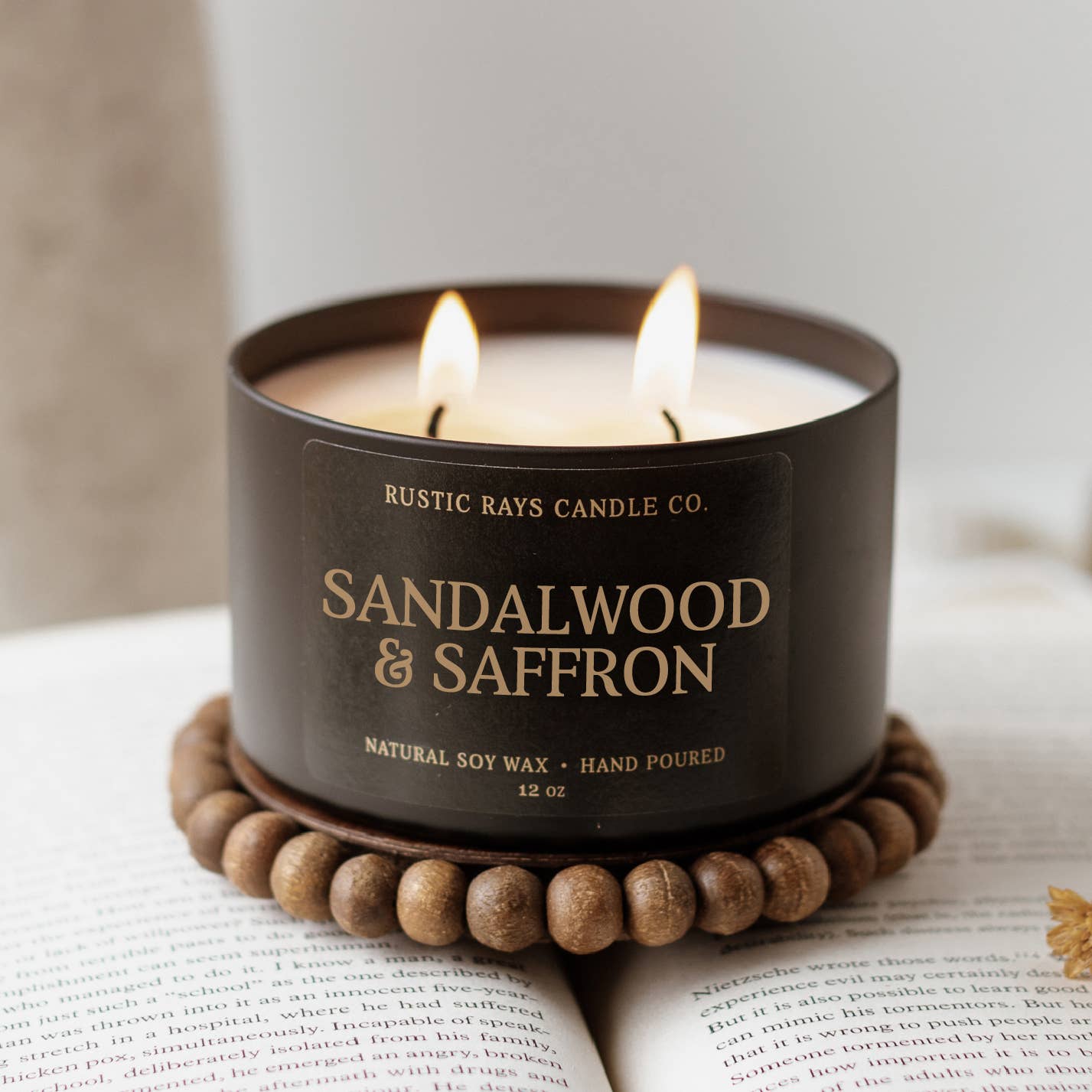 Sandalwood & Saffron 12 oz Soy Candle - Home Decor & Gifts