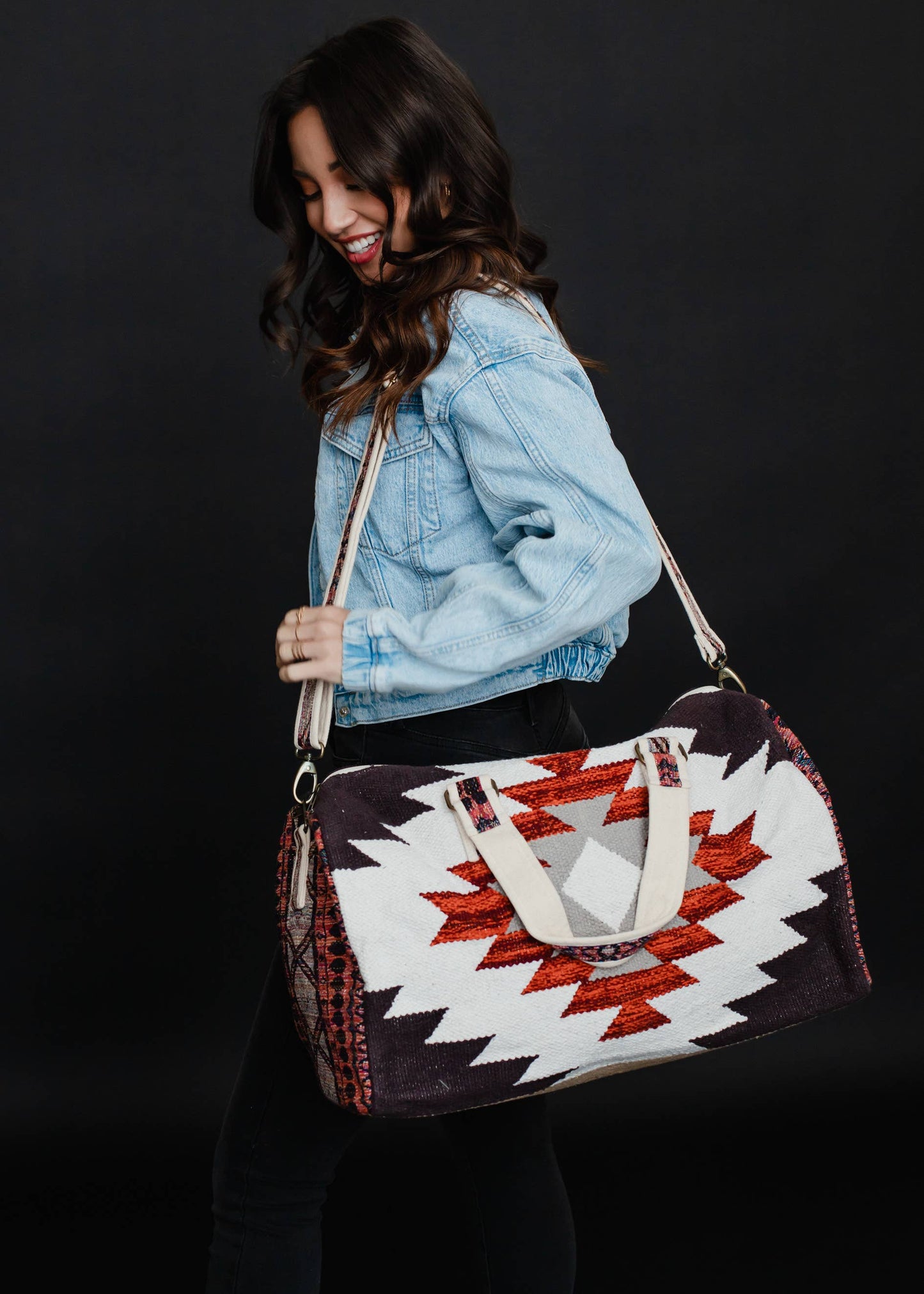 Cream, Brown & Rust Aztec Duffel