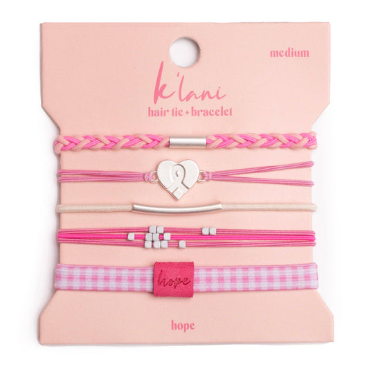 "Hope" Pink Ribbon Breast Cancer Komen Hair Tie Bracelets
