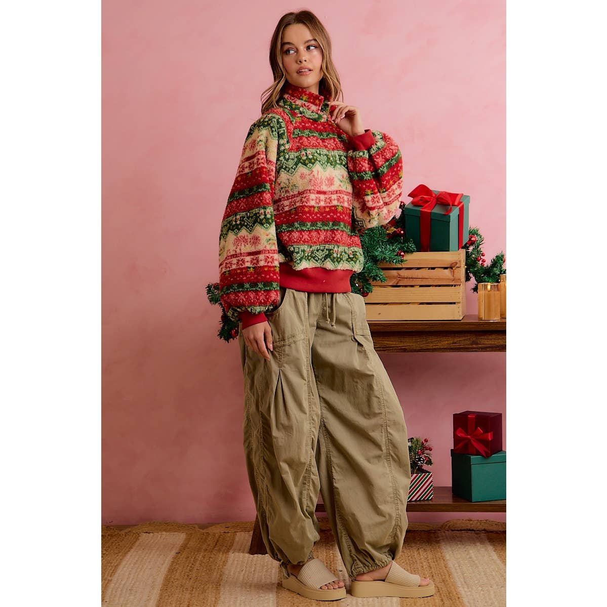 RELAXED FIT ELASTIC WAIST DRAWSTRING CARGO PANTS